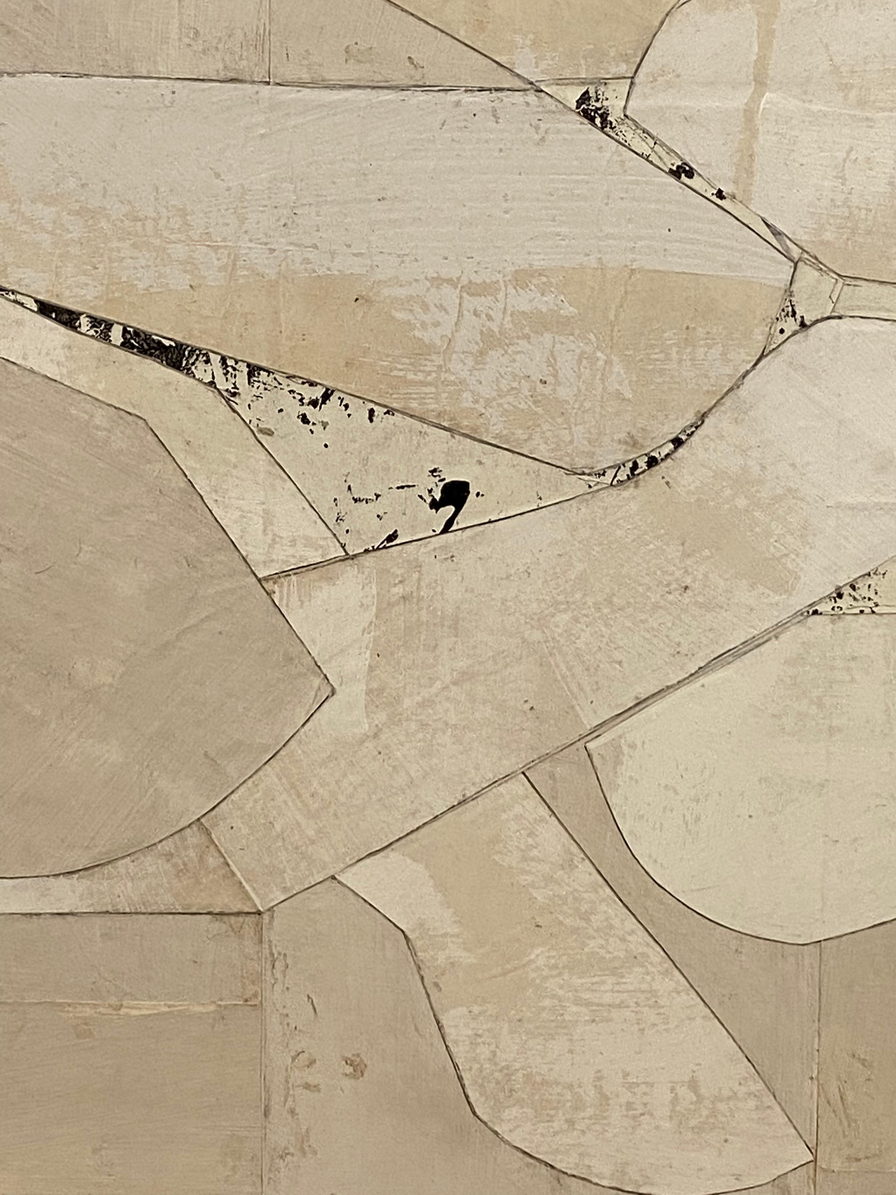Untitled 11-4, Abstract Painted Paper Collage on Panel, Cream, Ivory, Off White 5