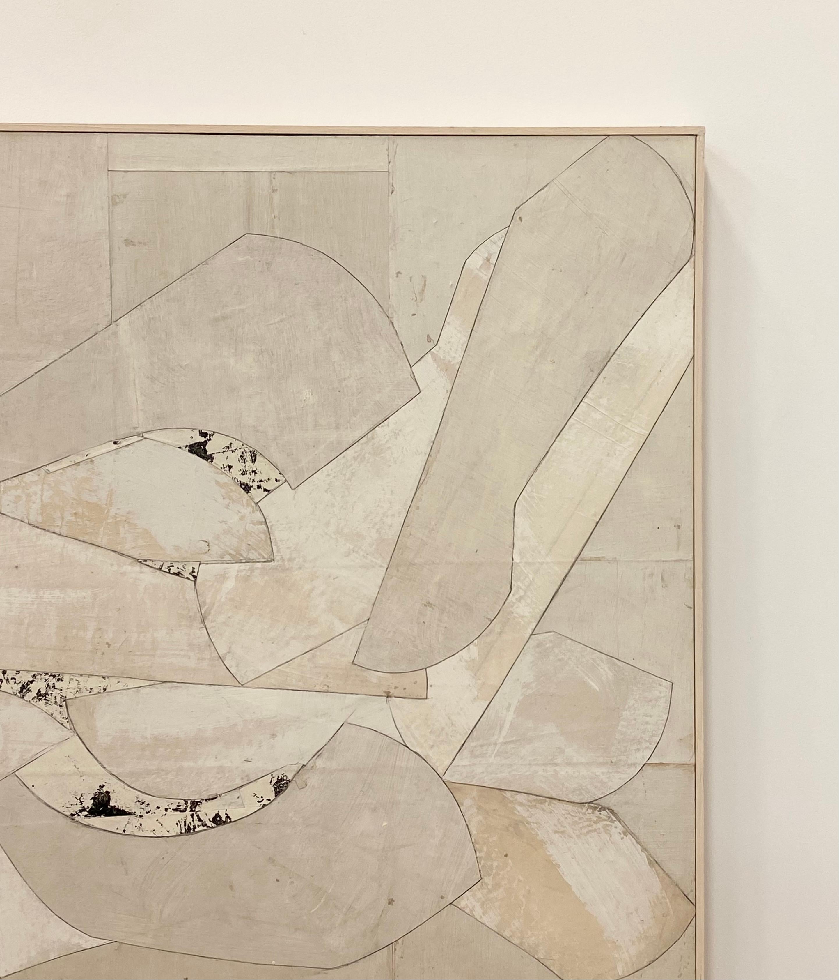Untitled 11-4, Abstract Painted Paper Collage on Panel, Cream, Ivory, Off White 7