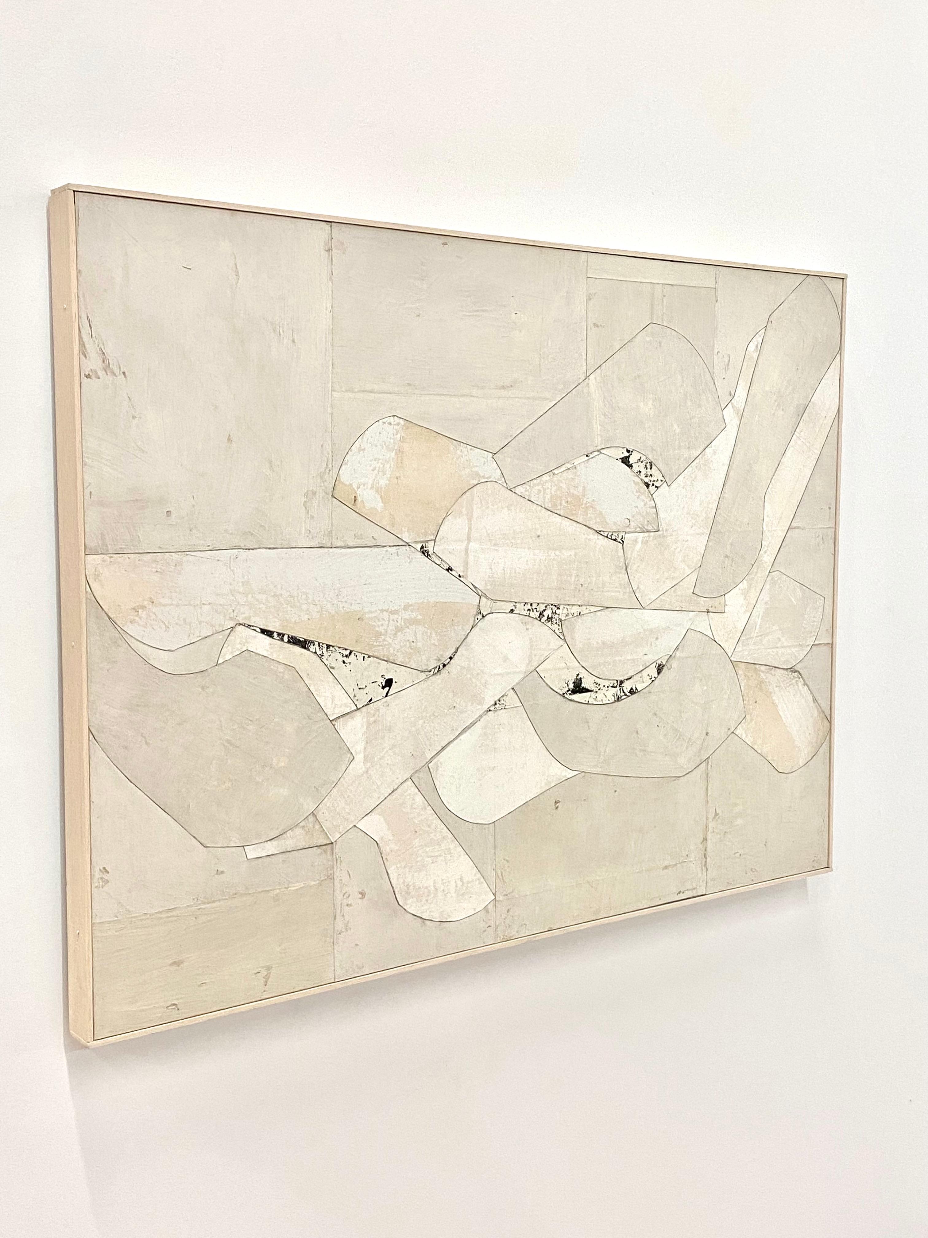 Untitled 11-4, Abstract Painted Paper Collage on Panel, Cream, Ivory, Off White - Contemporary Painting by Daniel Anselmi