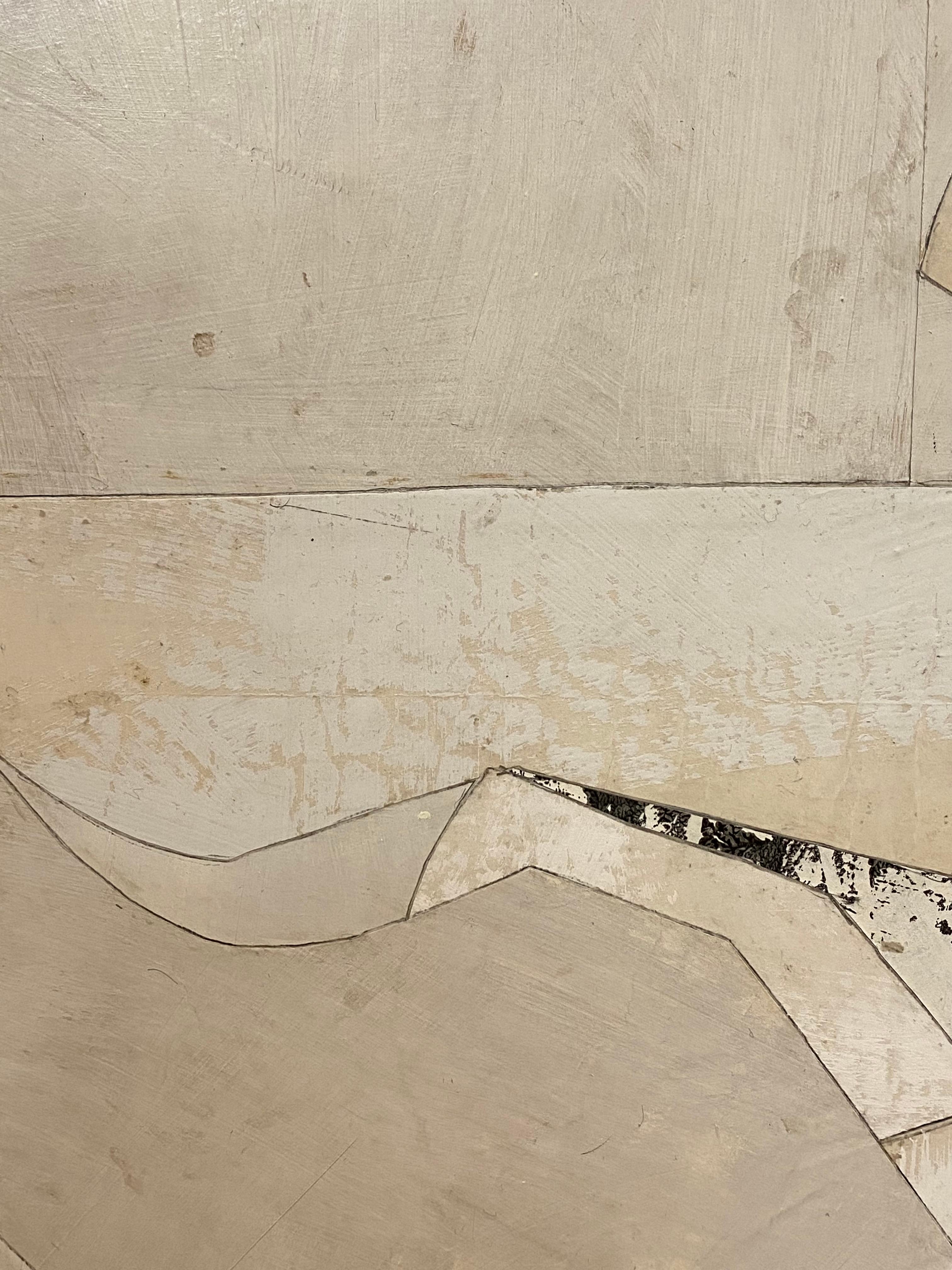Untitled 11-4, Abstract Painted Paper Collage on Panel, Cream, Ivory, Off White 1