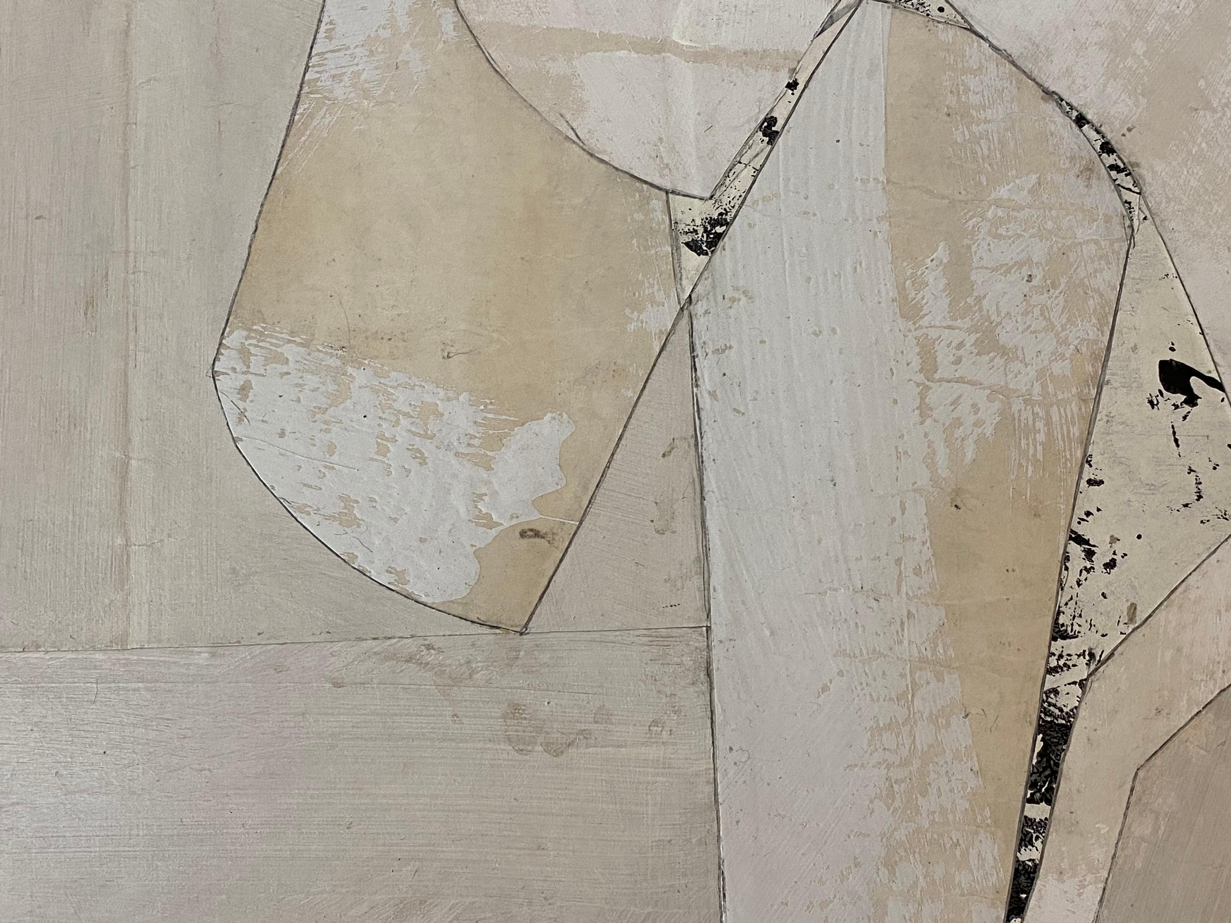 Untitled 11-4, Abstract Painted Paper Collage on Panel, Cream, Ivory, Off White 2