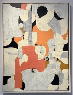 Untitled 3-10, Abstract Painted Paper Collage on Panel, Orange, Gray, and Black