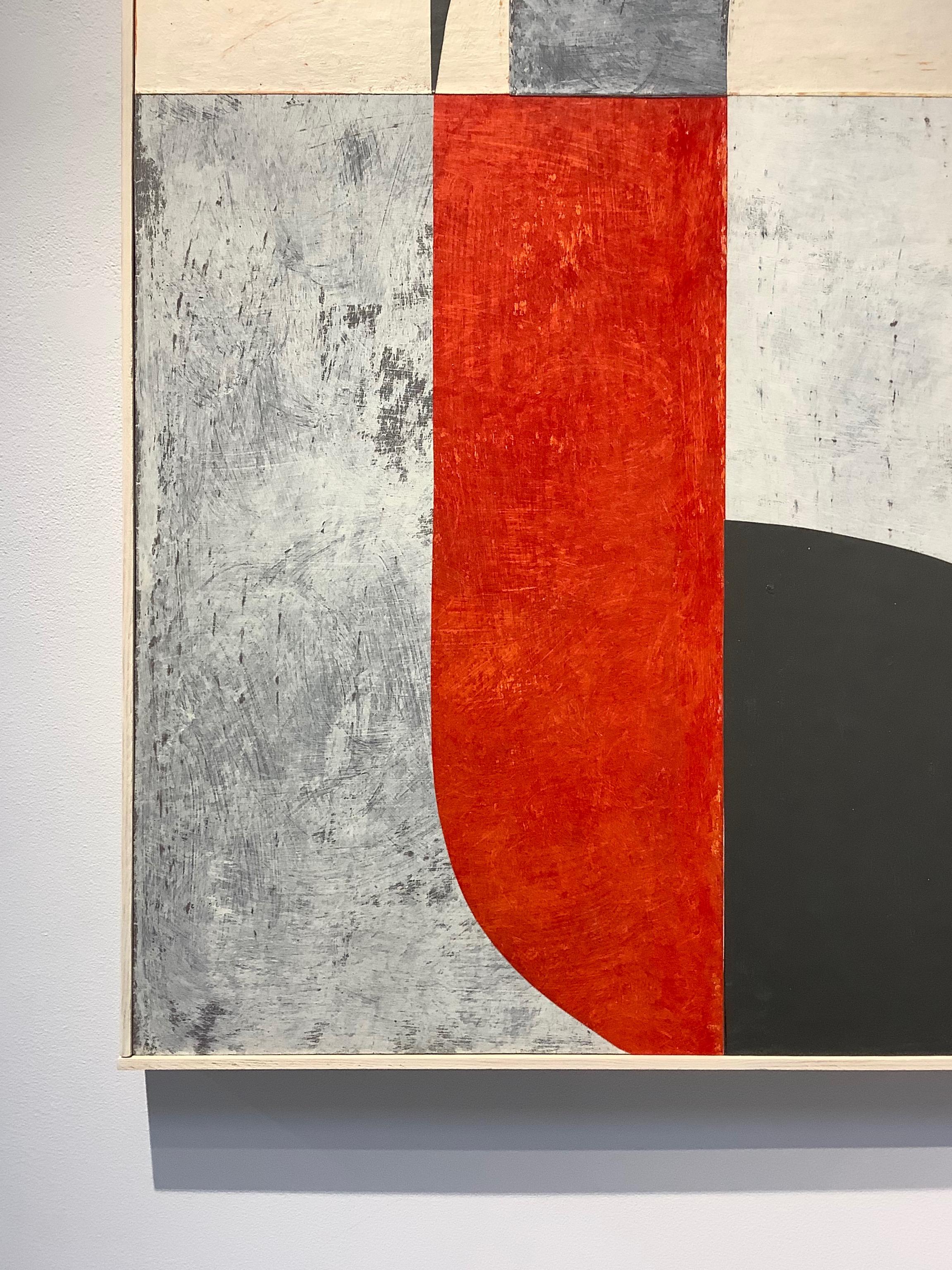 Untitled 6-26, Abstract Painted Paper Collage on Panel, Red, Black, Cream, Gray - Contemporary Painting by Daniel Anselmi