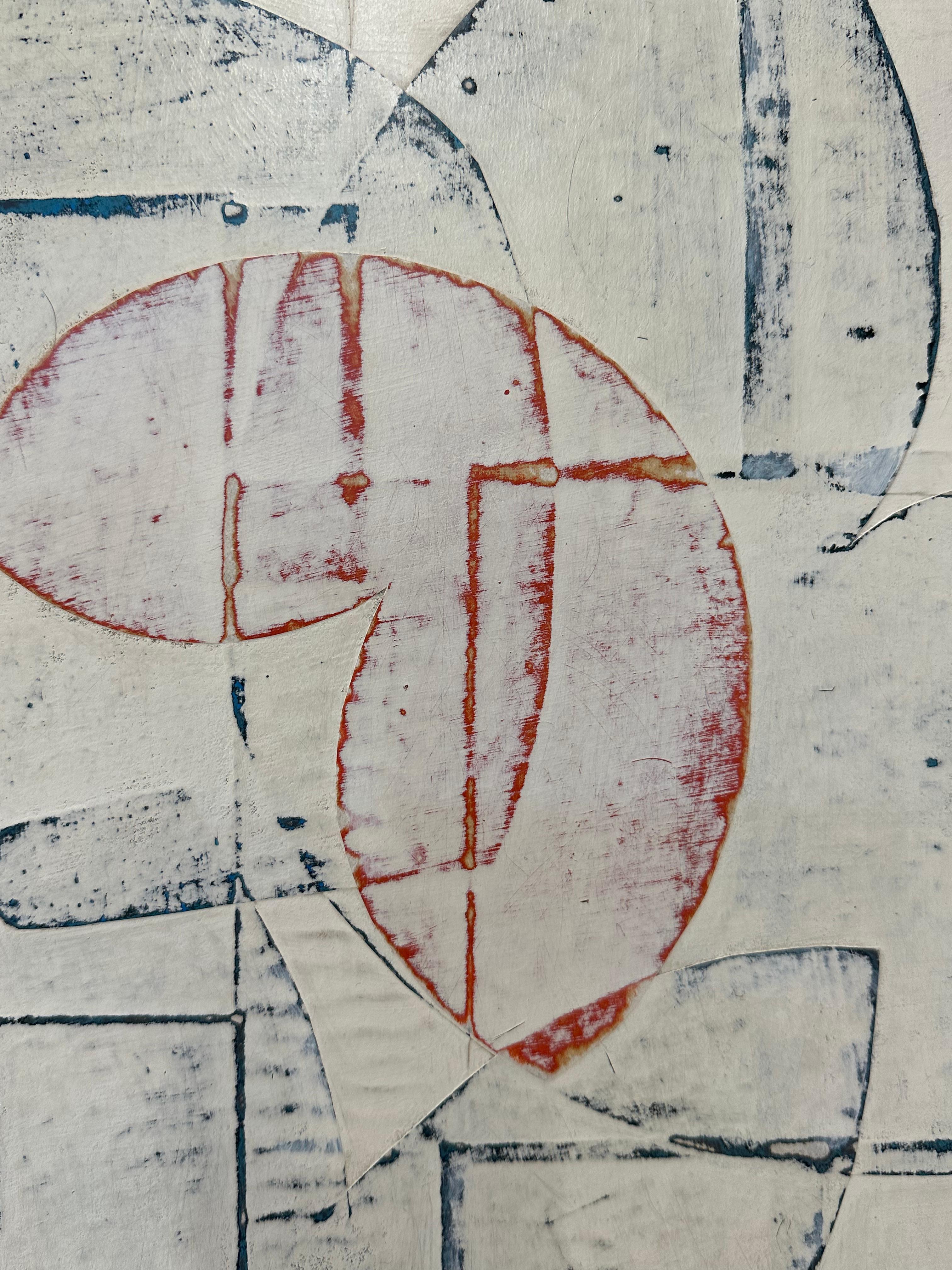 Senza titolo 9-12, Collage di carta dipinta con forme geometriche avorio, pannello quadrato 7