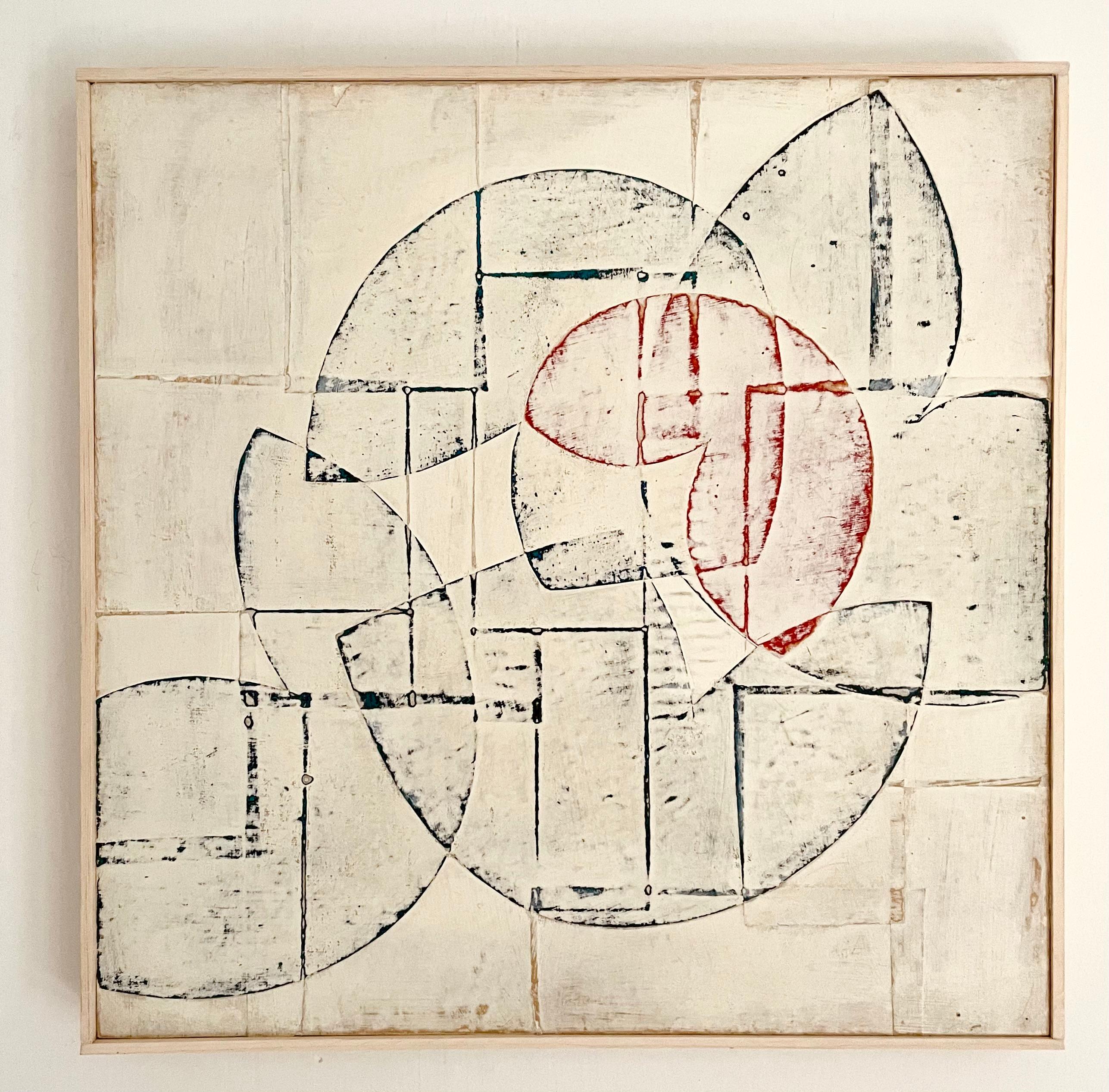 Senza titolo 9-12, Collage di carta dipinta con forme geometriche avorio, pannello quadrato - Mixed Media Art Contemporaneo di Daniel Anselmi