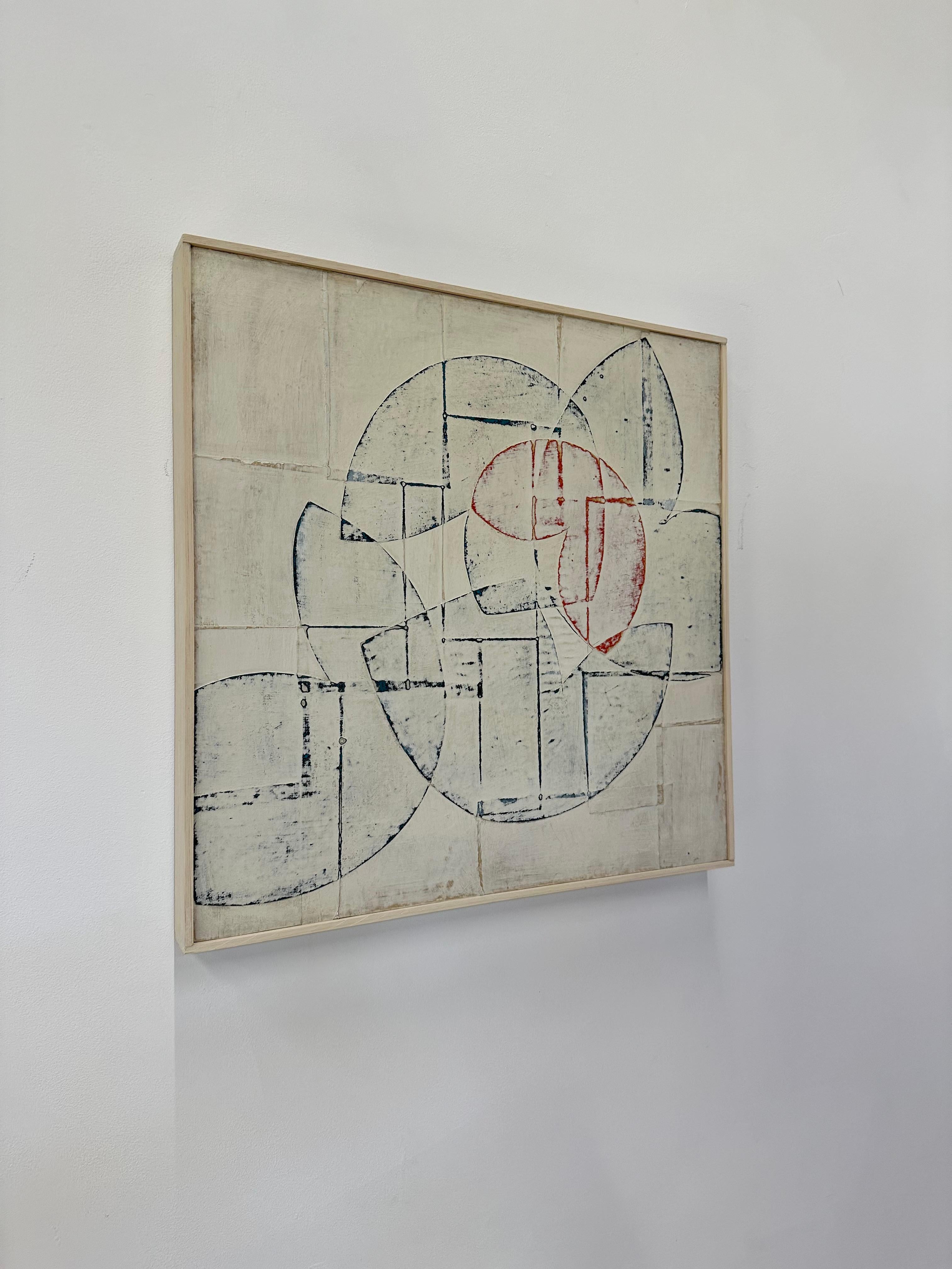 Senza titolo 9-12, Collage di carta dipinta con forme geometriche avorio, pannello quadrato 1