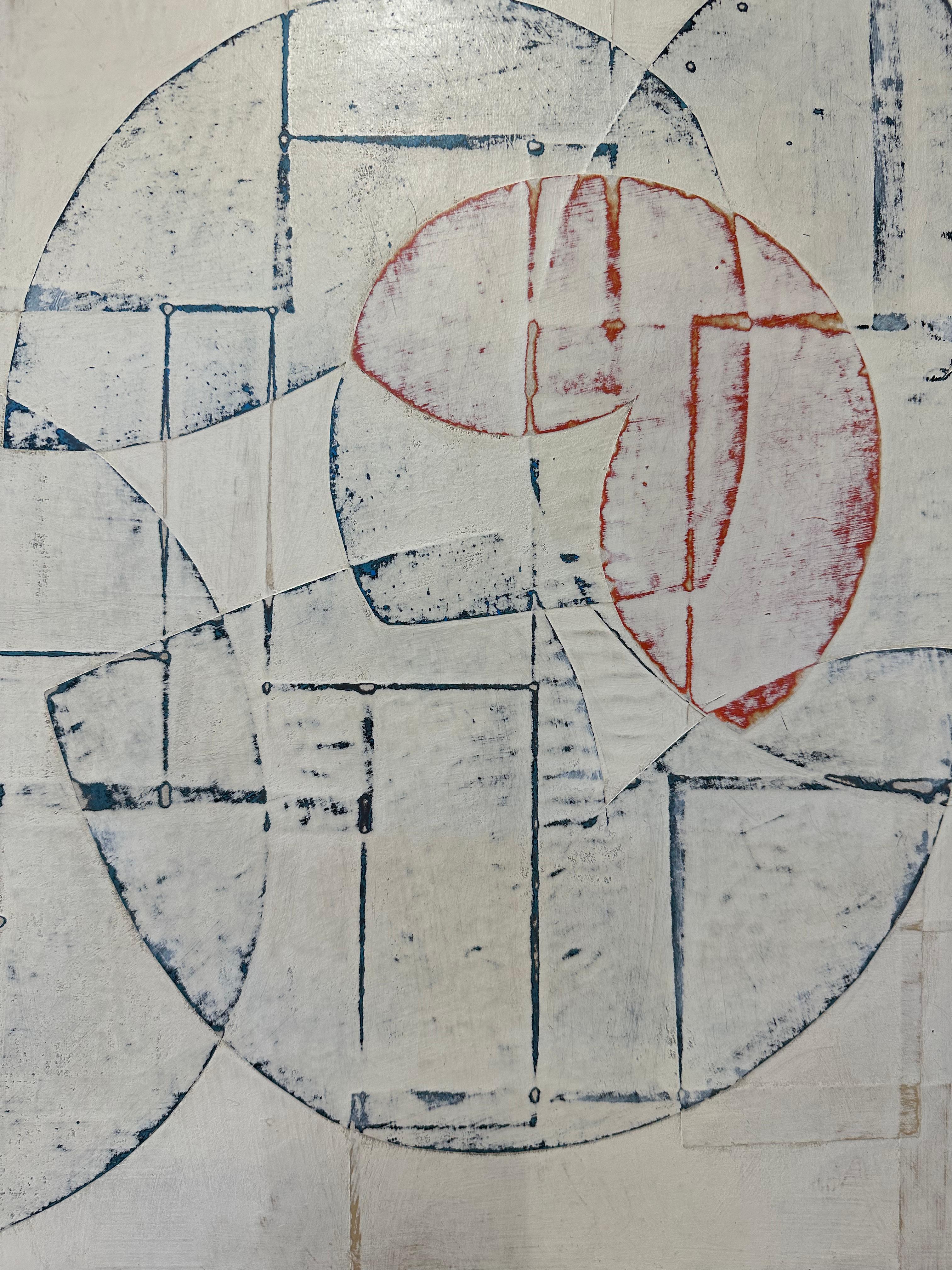 Senza titolo 9-12, Collage di carta dipinta con forme geometriche avorio, pannello quadrato 4
