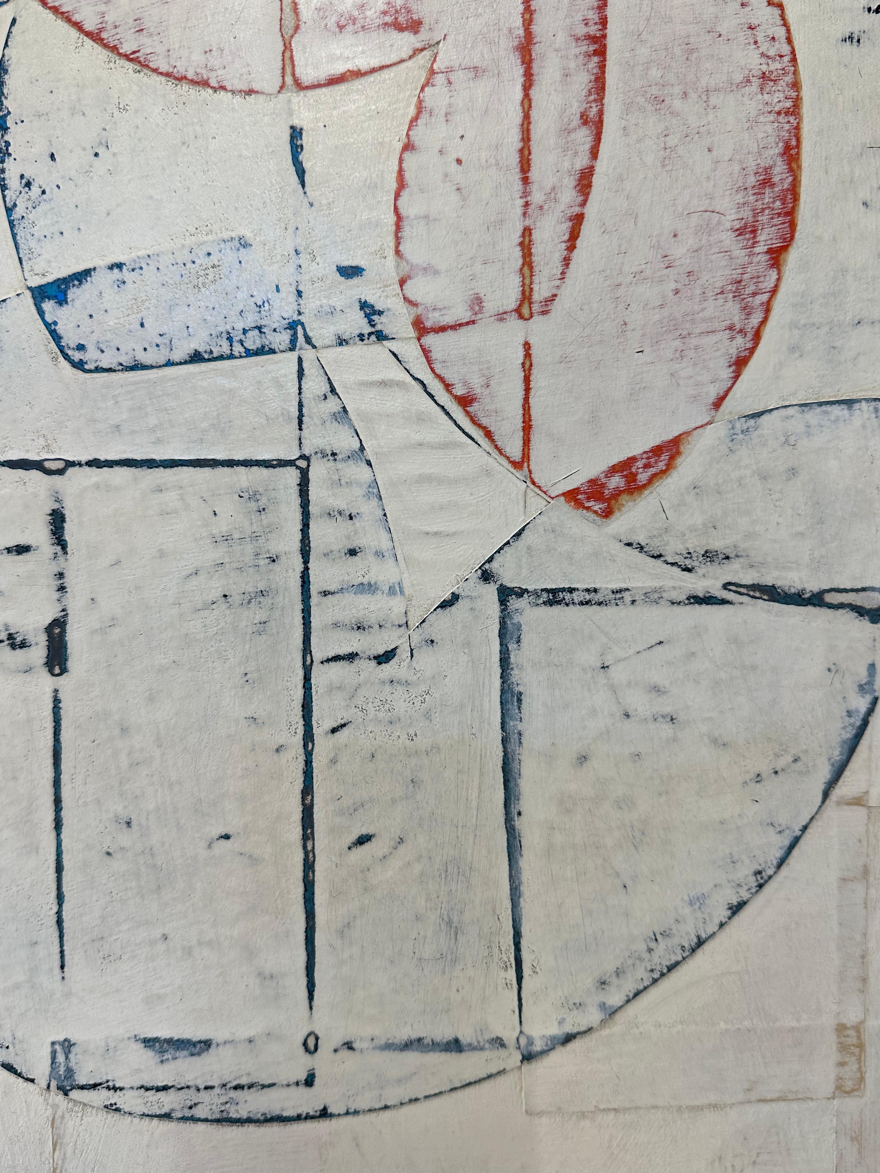 Senza titolo 9-12, Collage di carta dipinta con forme geometriche avorio, pannello quadrato 6