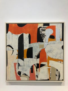 Untitled 9-24, Abstract Painted Paper Collage on Panel in Red, Gray, and Black