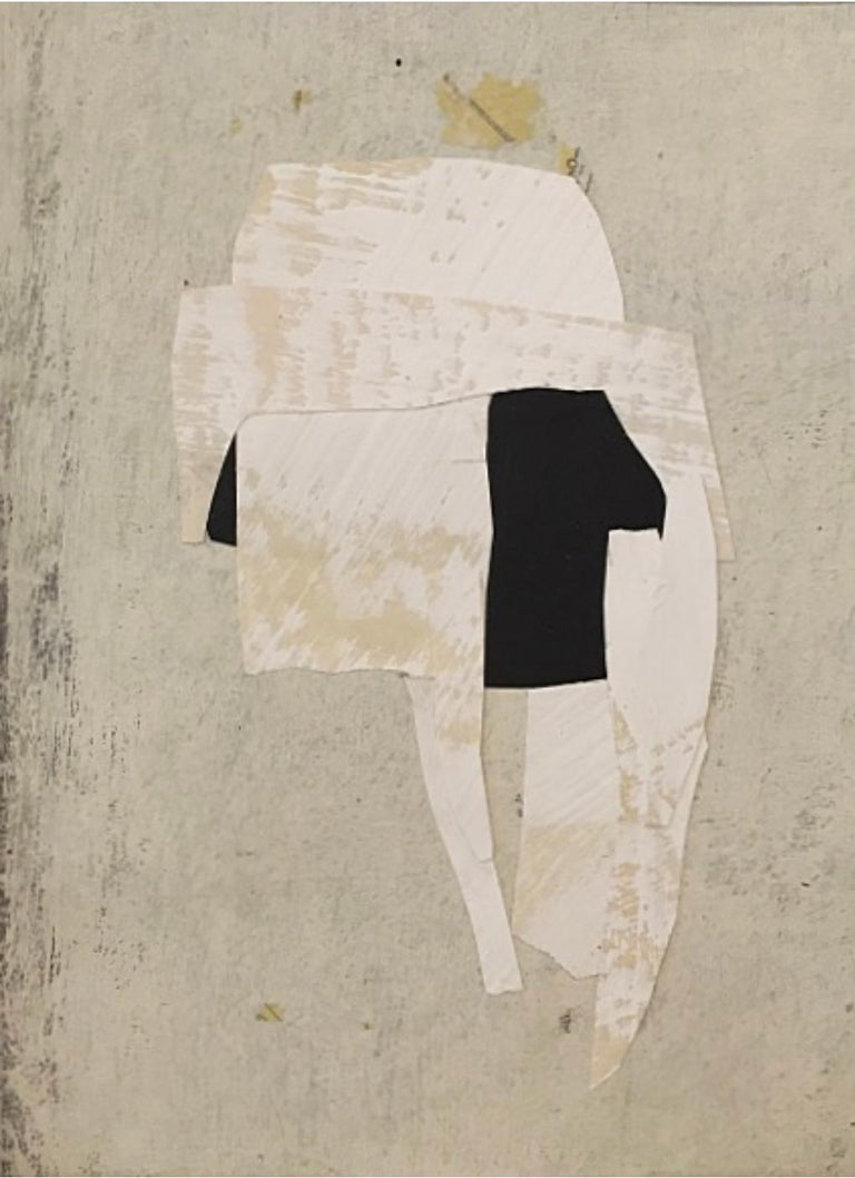 Daniel Anselmi Abstract Painting - Vestige Series I, Abstract Painted Paper Collage in Ivory, White, Black on Cream