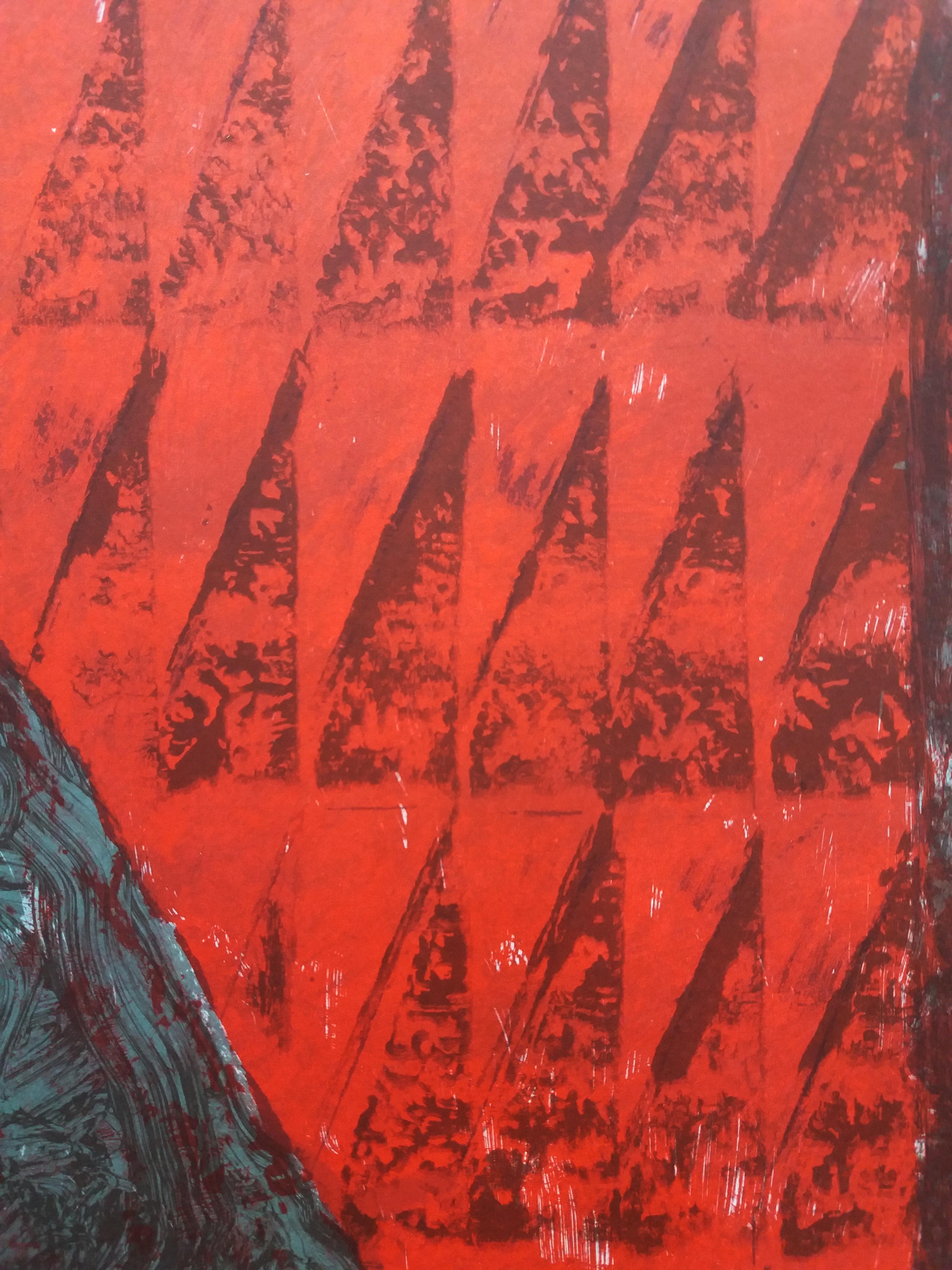Argimon  Rot und Brown, Vertikal,  Original-Lithographie-Gemälde im Angebot 3