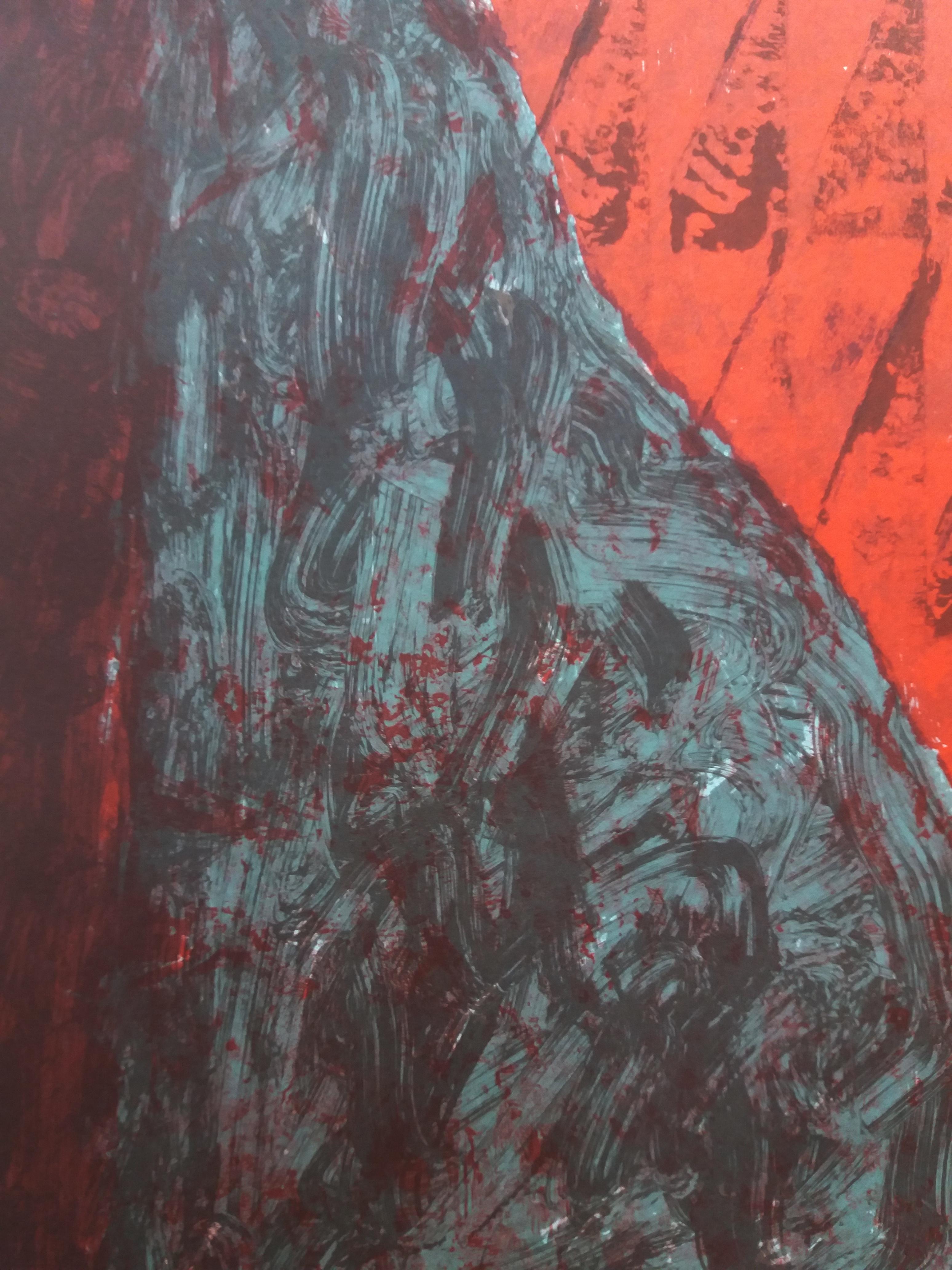 Argimon  Rot und Brown, Vertikal,  Original-Lithographie-Gemälde im Angebot 4