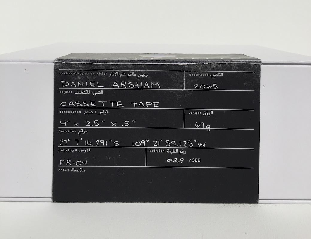 TECHNICAL INFORMATION

Daniel Arsham
Cassette Tape (Future Relic FR-04)	
2015	
Plaster and broken glass with base	
4 x 2 1/2 x 1/2 in.
Edition of 500
Signed and numbered on label on box

Accompanied with COA by Gregg Shienbaum Fine Art 

Condition: