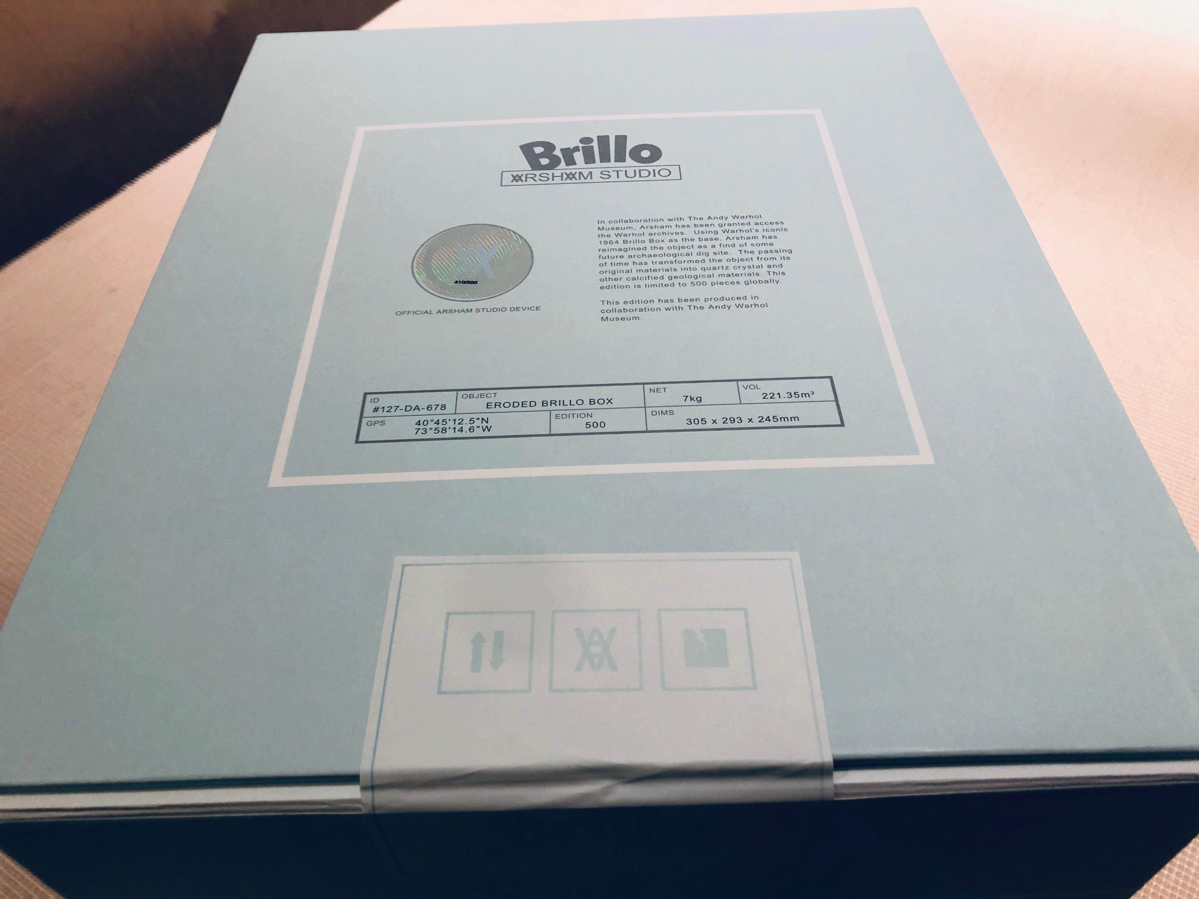 Arsham Eroded Brillo Box - Blue, Edition of 500 - based on Andy Warhol pop art For Sale 1