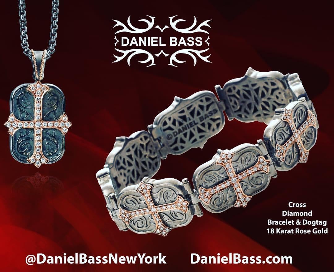 Women's or Men's Daniel Bass, NYC 14 Karat Rose Gold Sterling Silver 2.80 Carat Diamonds Bracelet