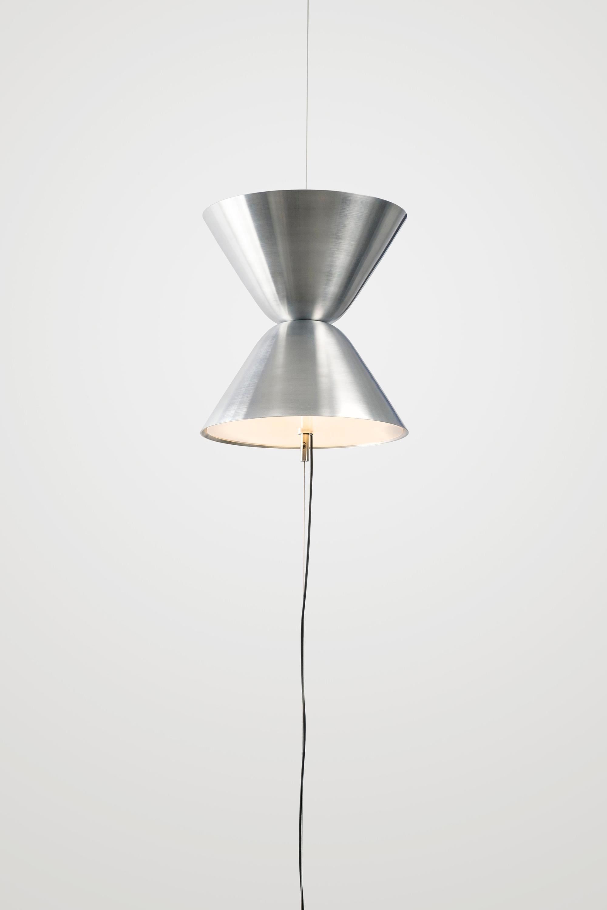 Daniel Becker 'Aureole' Suspended Floor Lamp for Moss Objects. Designed by Berlin luminary Daniel Becker and handmade to order, 'Aureole' is a highly flexible lamp that can be used as a ceiling lamp, reading lamp or floodlight. The shape of the