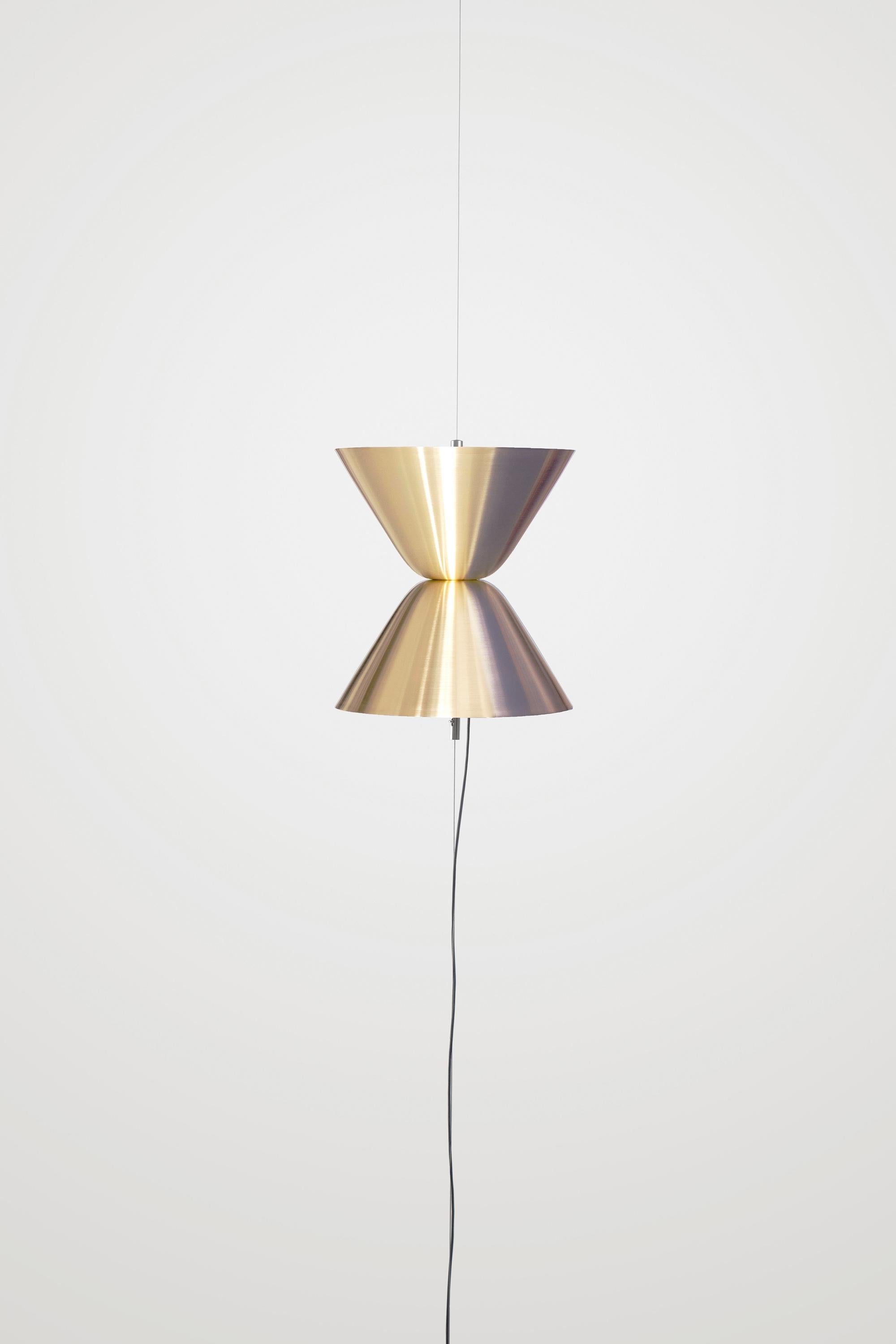 Daniel Becker 'Aureole' Suspended Floor Lamp for Moss Objects. Designed by Berlin luminary Daniel Becker and handmade to order, 'Aureole' is a highly flexible lamp that can be used as a ceiling lamp, reading lamp or floodlight. The shape of the