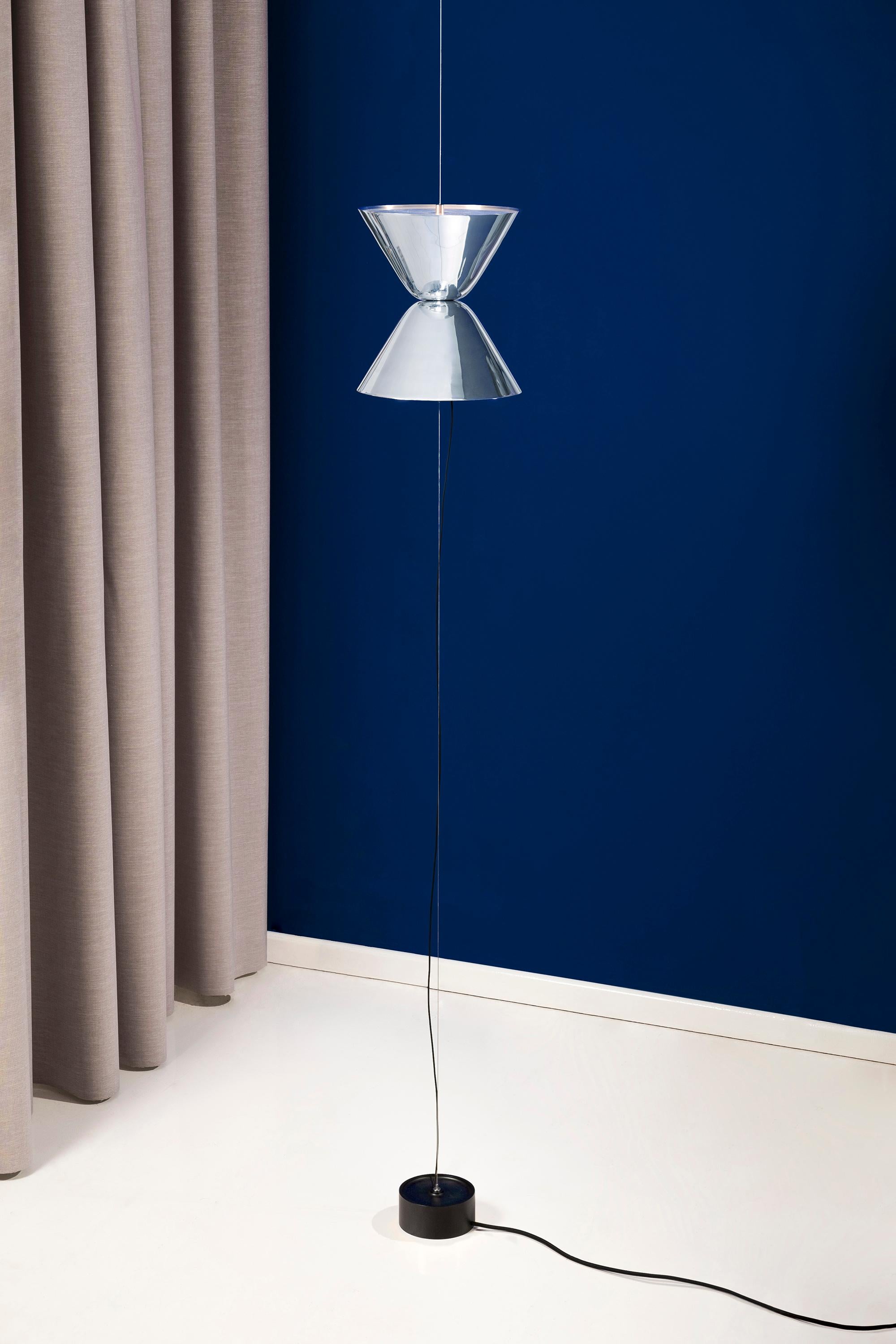 German Daniel Becker Aureole Suspended Floor Lamp in Polished Aluminum for Moss Objects For Sale