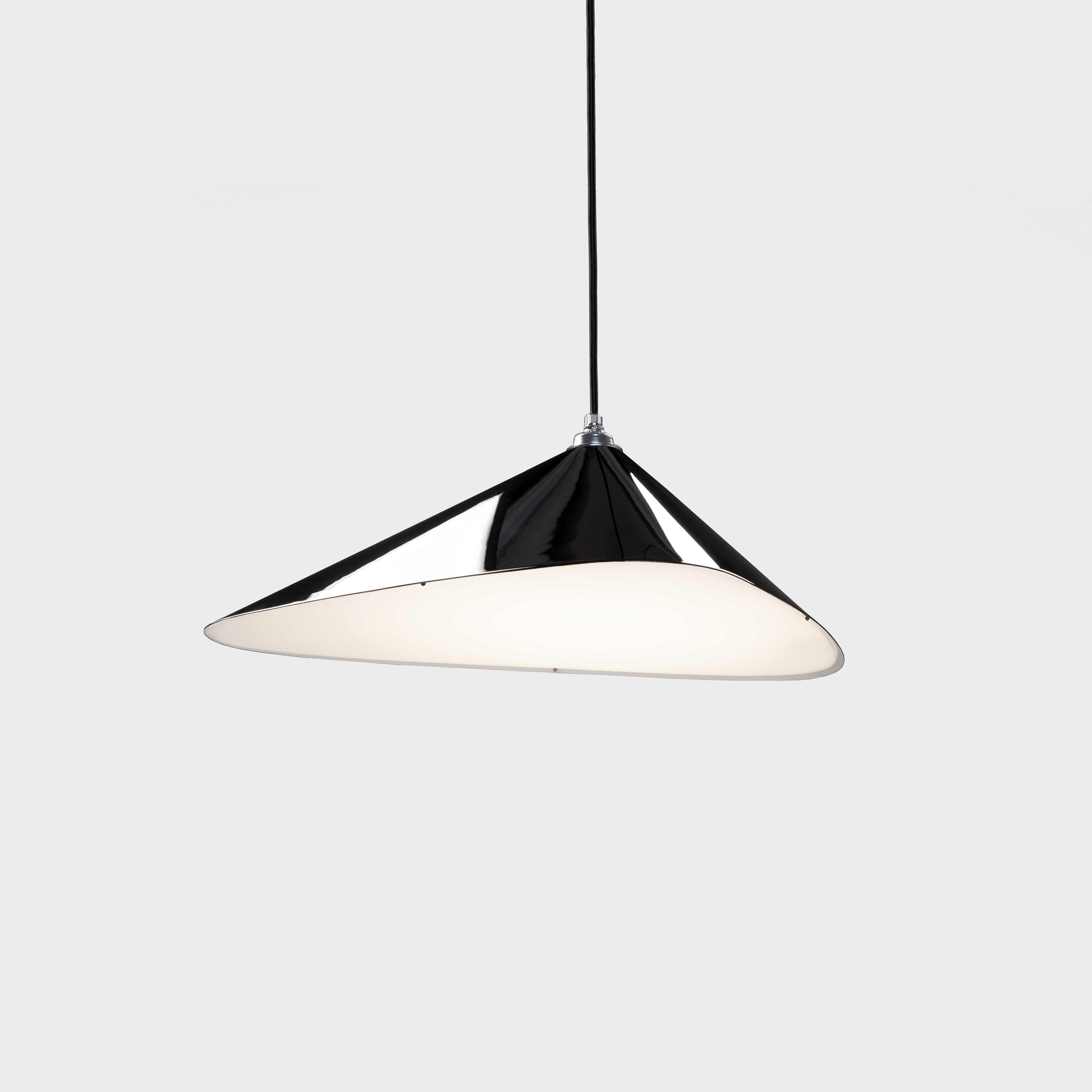 Daniel Becker 'Emily I' pendant lamp. Designed by Berlin luminary Daniel Becker and handmade to order using midcentury manufacturing techniques. Executed in high-quality sheet metal with up to ten layers glossy or matte black paint applied in a