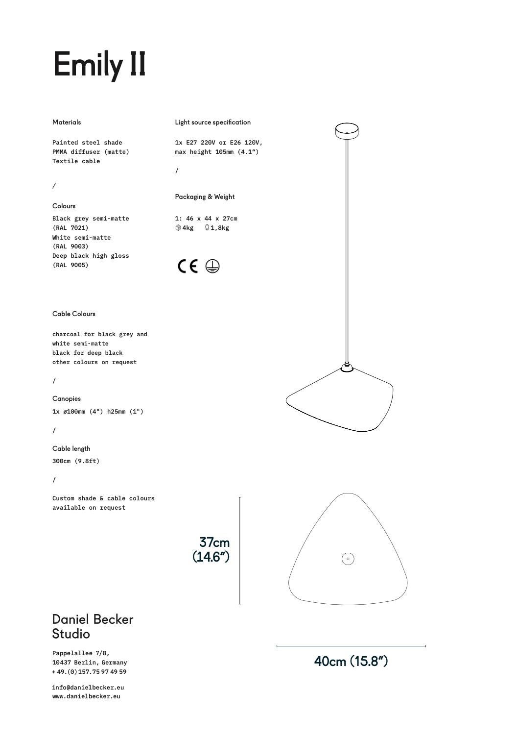Metal Daniel Becker 'Emily II' Pendant Lamp in Matte White for Moss Objects For Sale