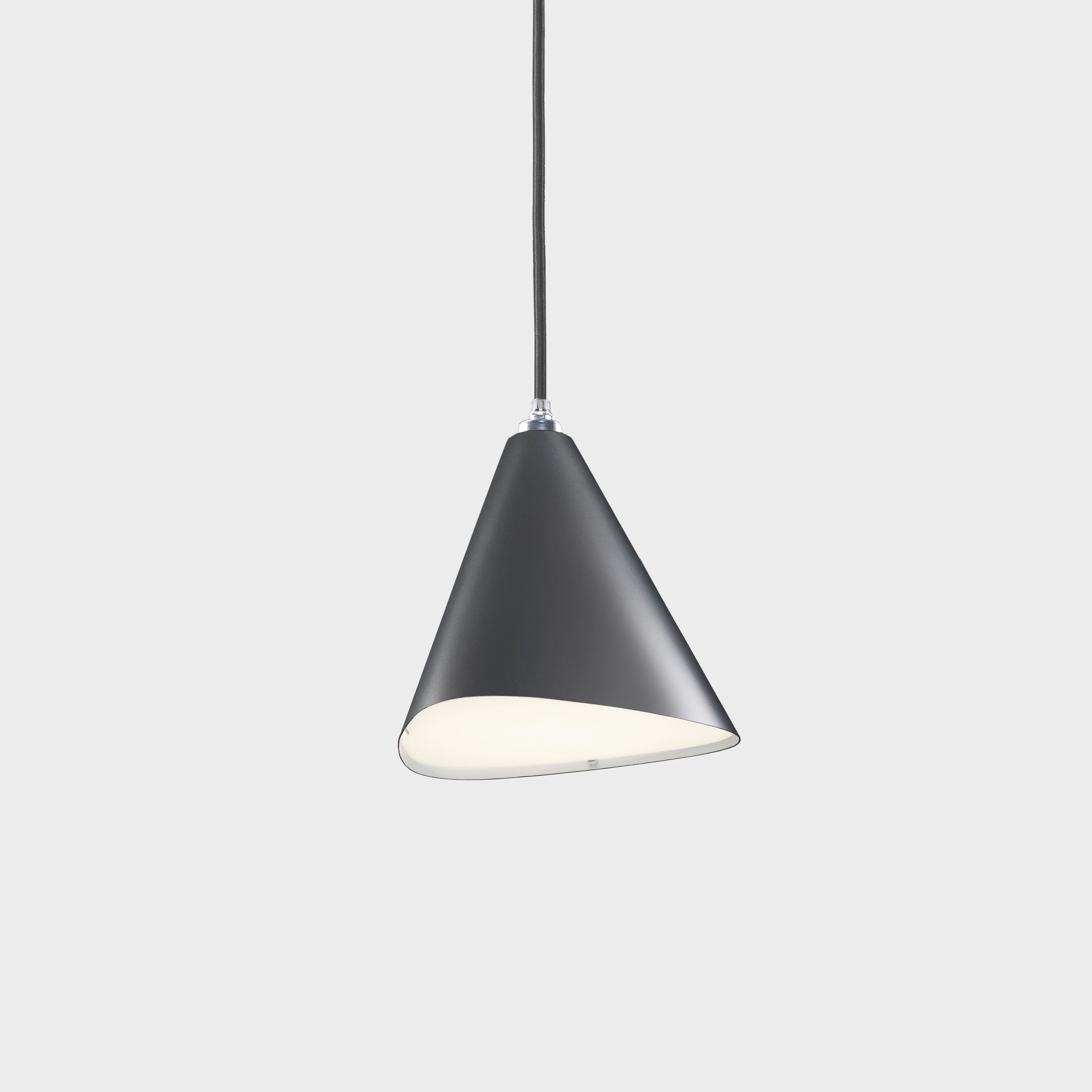 Daniel Becker 'Emily III' pendant lamp in anthracite for Moss Objects. Designed by Berlin luminary Daniel Becker and handmade to order using mid-century manufacturing techniques. Executed in high-quality sheet metal with up to ten layers glossy or