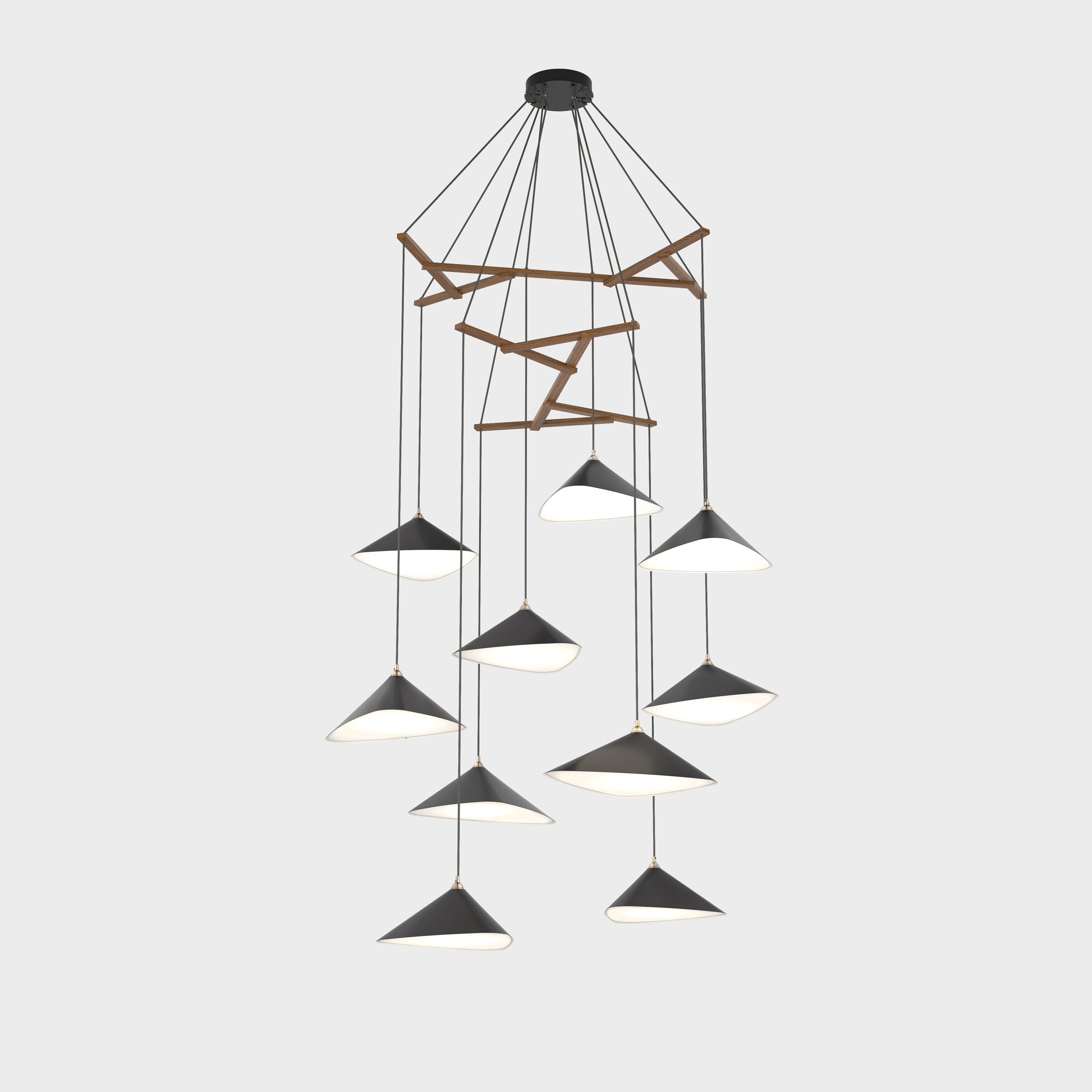 Daniel Becker 'Emily Vertikal 10' Chandelier in Gloss Black with Black Frame For Sale 2