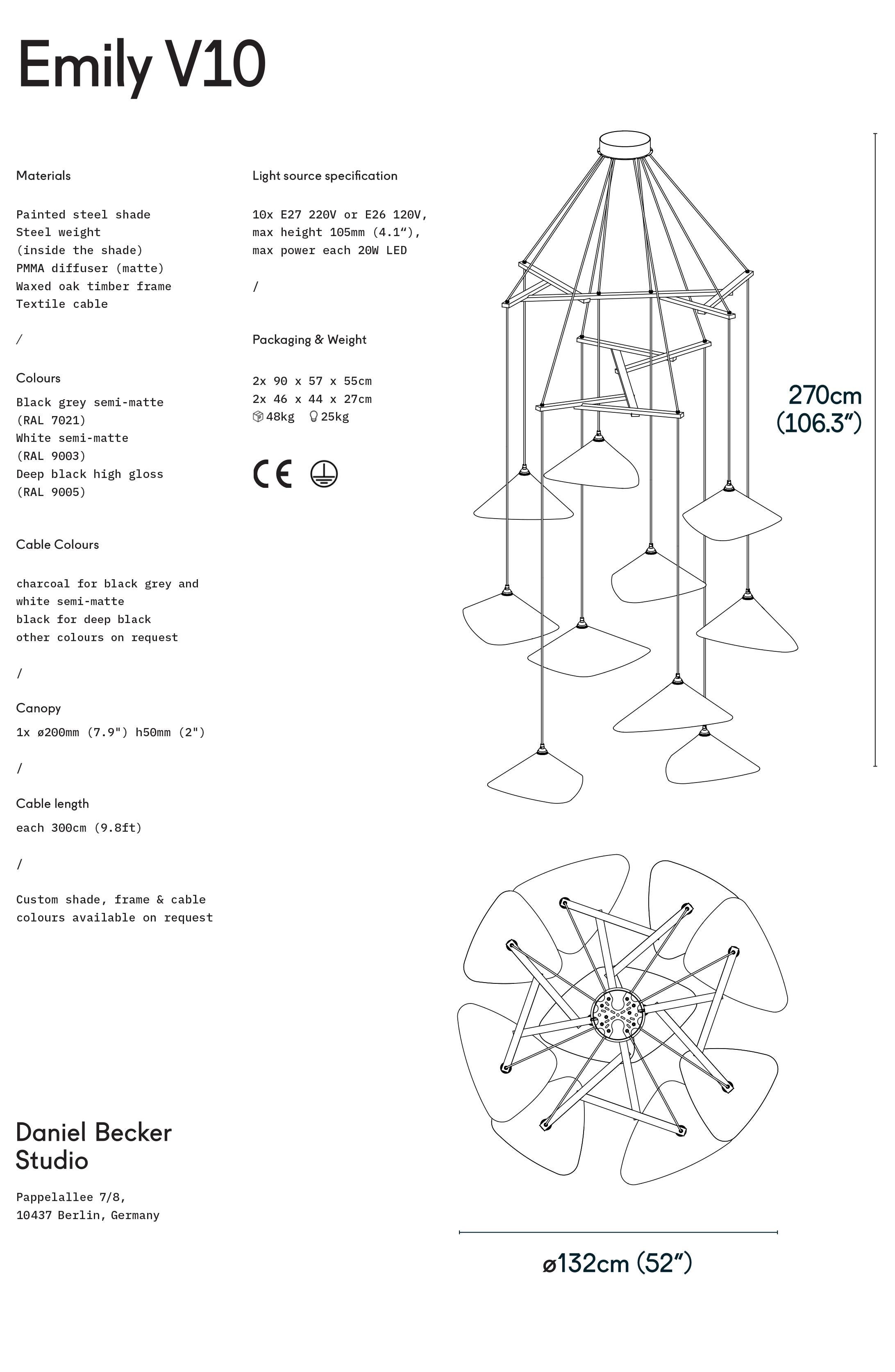 Contemporary Daniel Becker 'Emily Vertikal 10' Chandelier in Gloss Black/Oak for Moss Objects For Sale