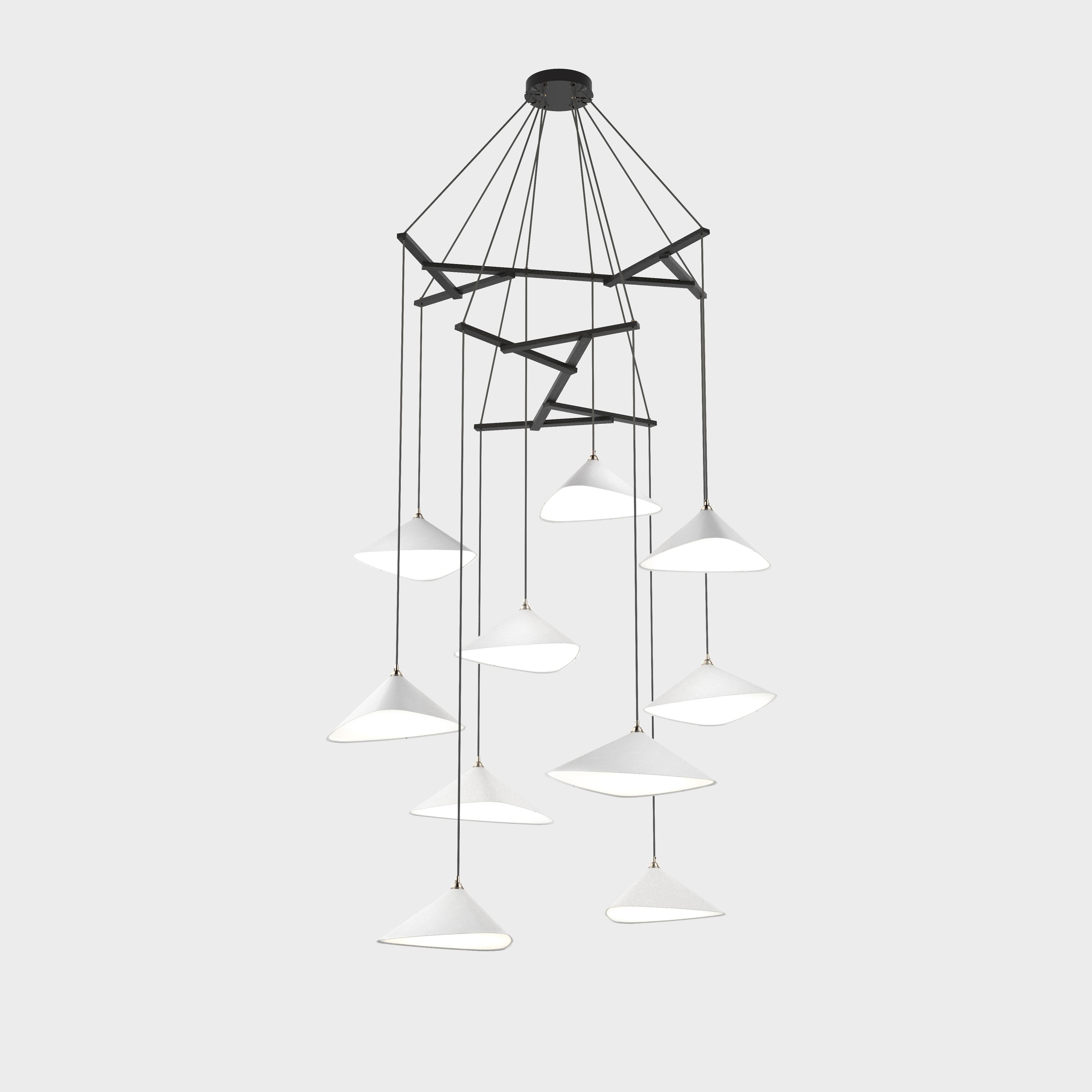 Daniel Becker 'Emily Vertikal 10' Lámpara de araña en blanco mate/roble para Moss Objects en venta 3