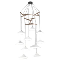 Daniel Becker 'Emily Vertikal 10' Chandelier in Matte White with Oak Frame