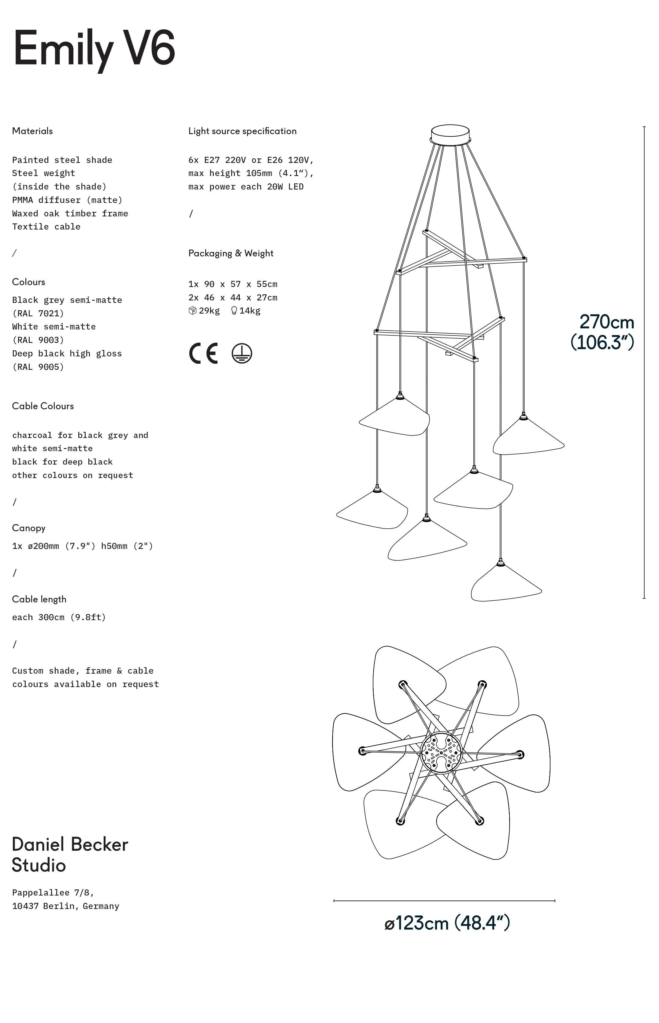 Metal Daniel Becker 'Emily Vertikal 6' Chandelier in Anthracite/Black for Moss Objects For Sale