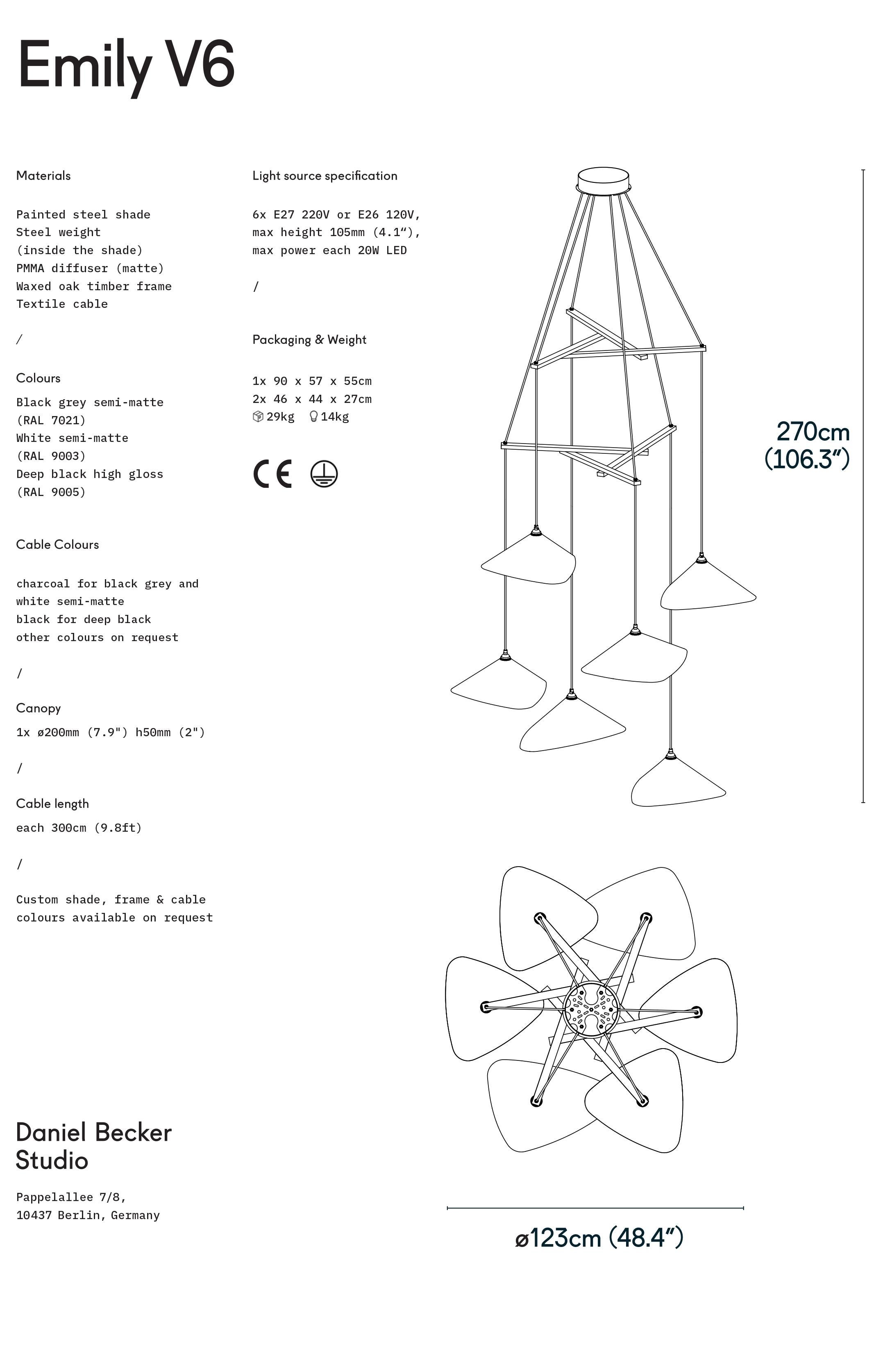 XXI secolo e contemporaneo Lampadario 'Emily Vertikal 6' di Daniel Becker in nero lucido per Moss Objects in vendita