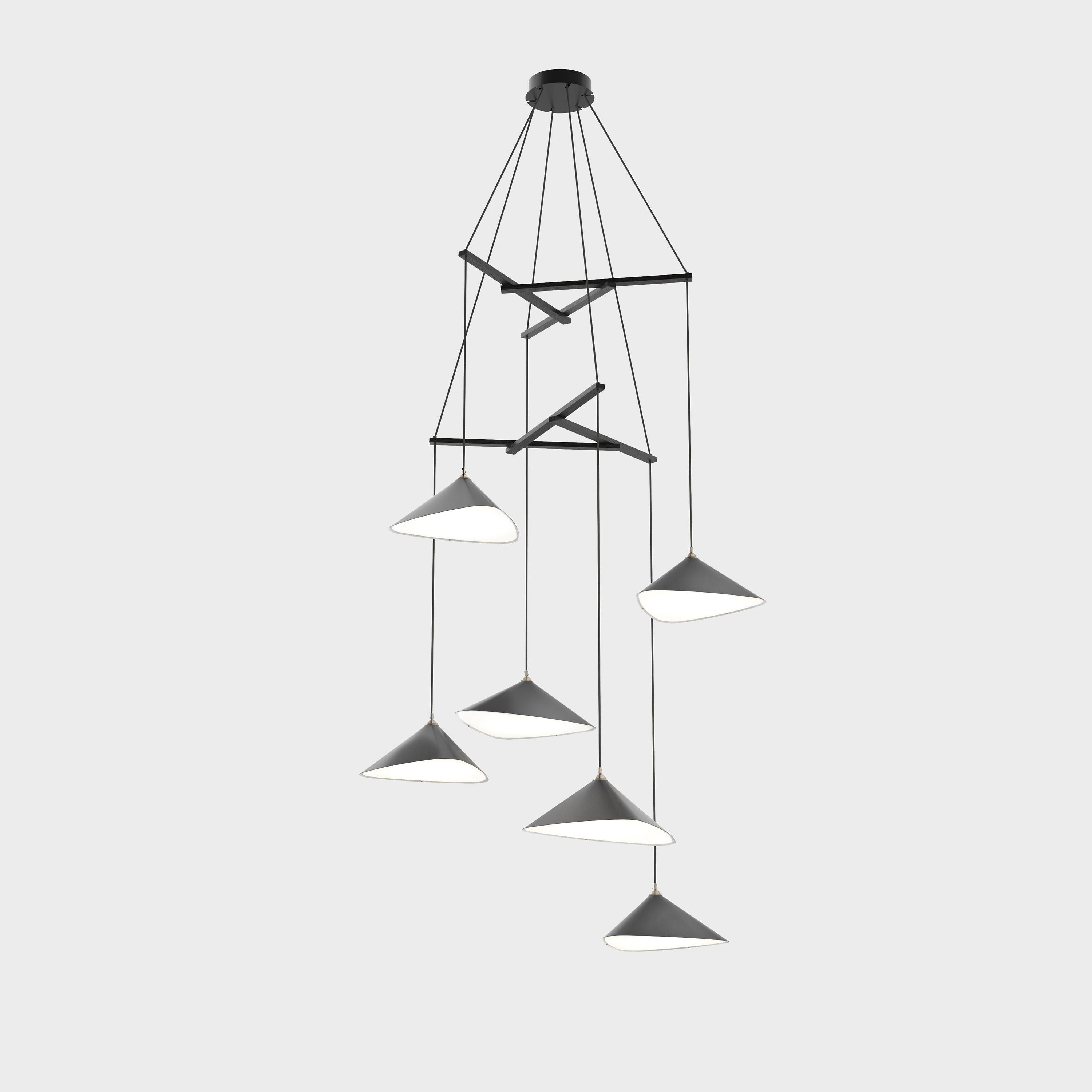 Metallo Lampadario 'Emily Vertikal 6' di Daniel Becker in nero lucido per Moss Objects in vendita