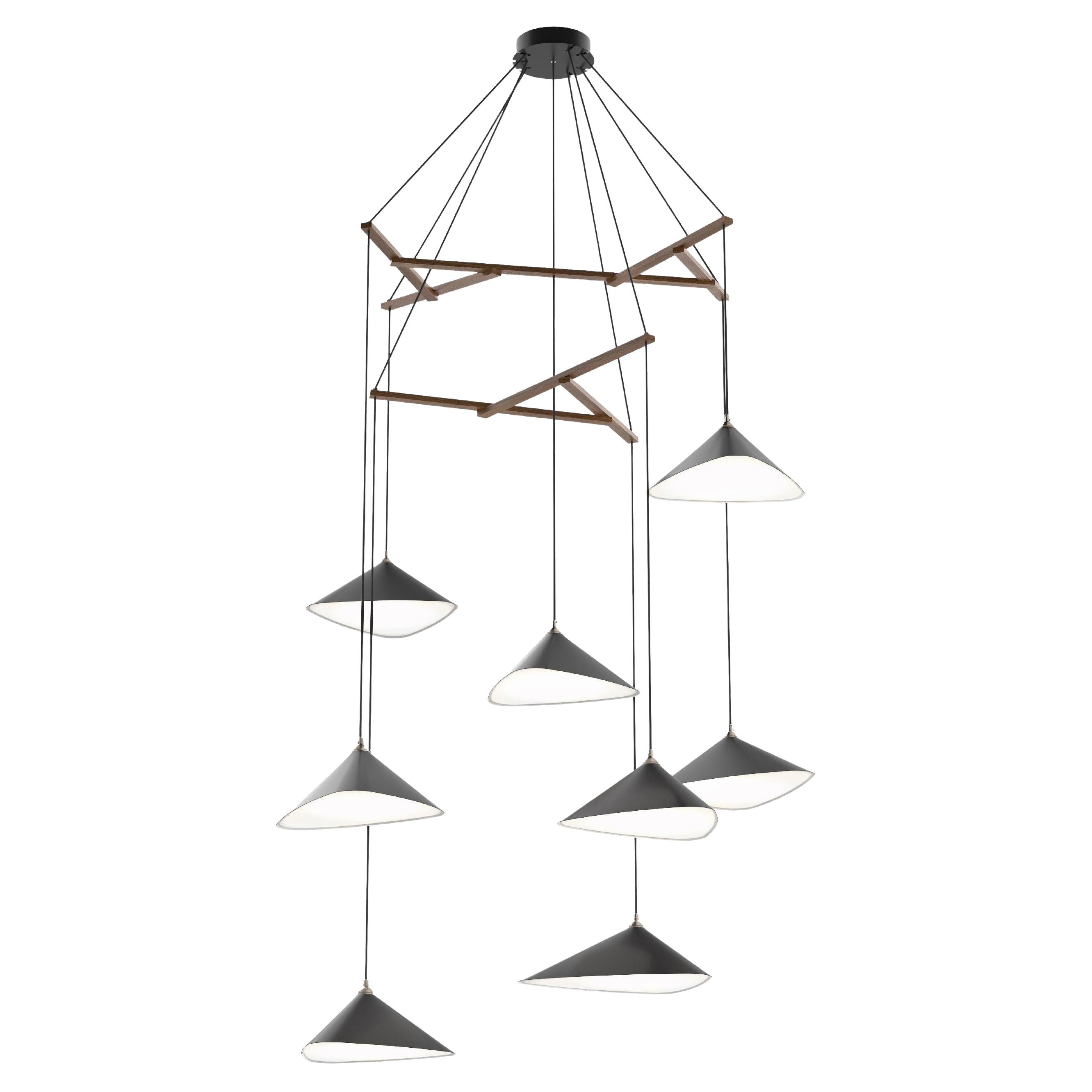 Lampadario 'Emily Vertikal 8' di Daniel Becker in antracite/quercia per Moss Objects in vendita