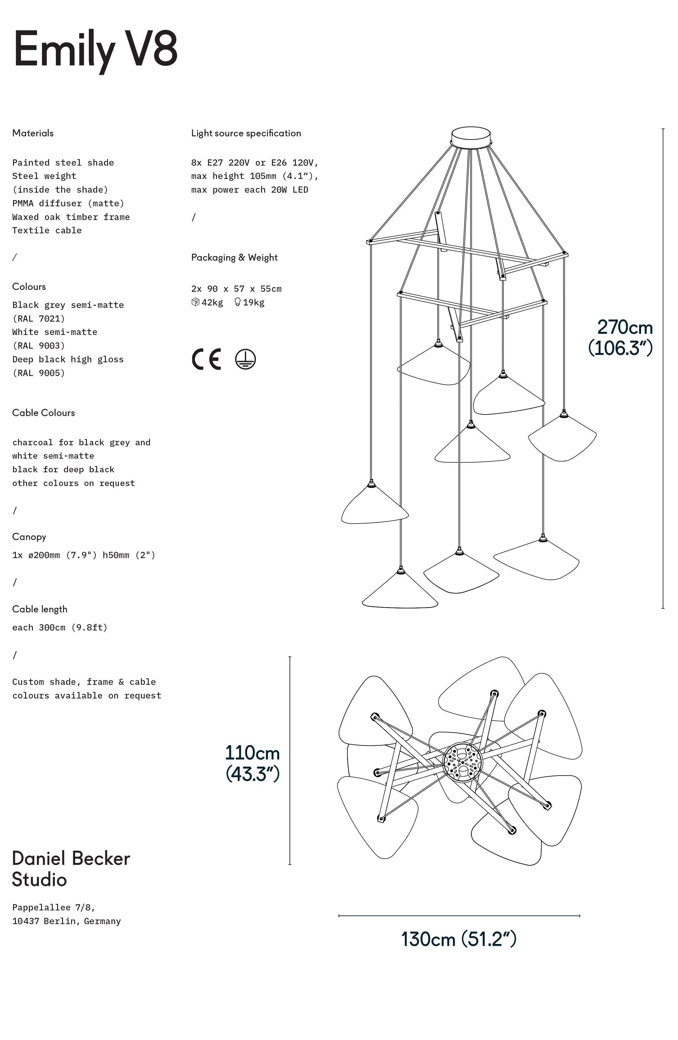 Contemporary Daniel Becker 'Emily Vertikal 8' Chandelier in Anthracite/Oak for Moss Objects