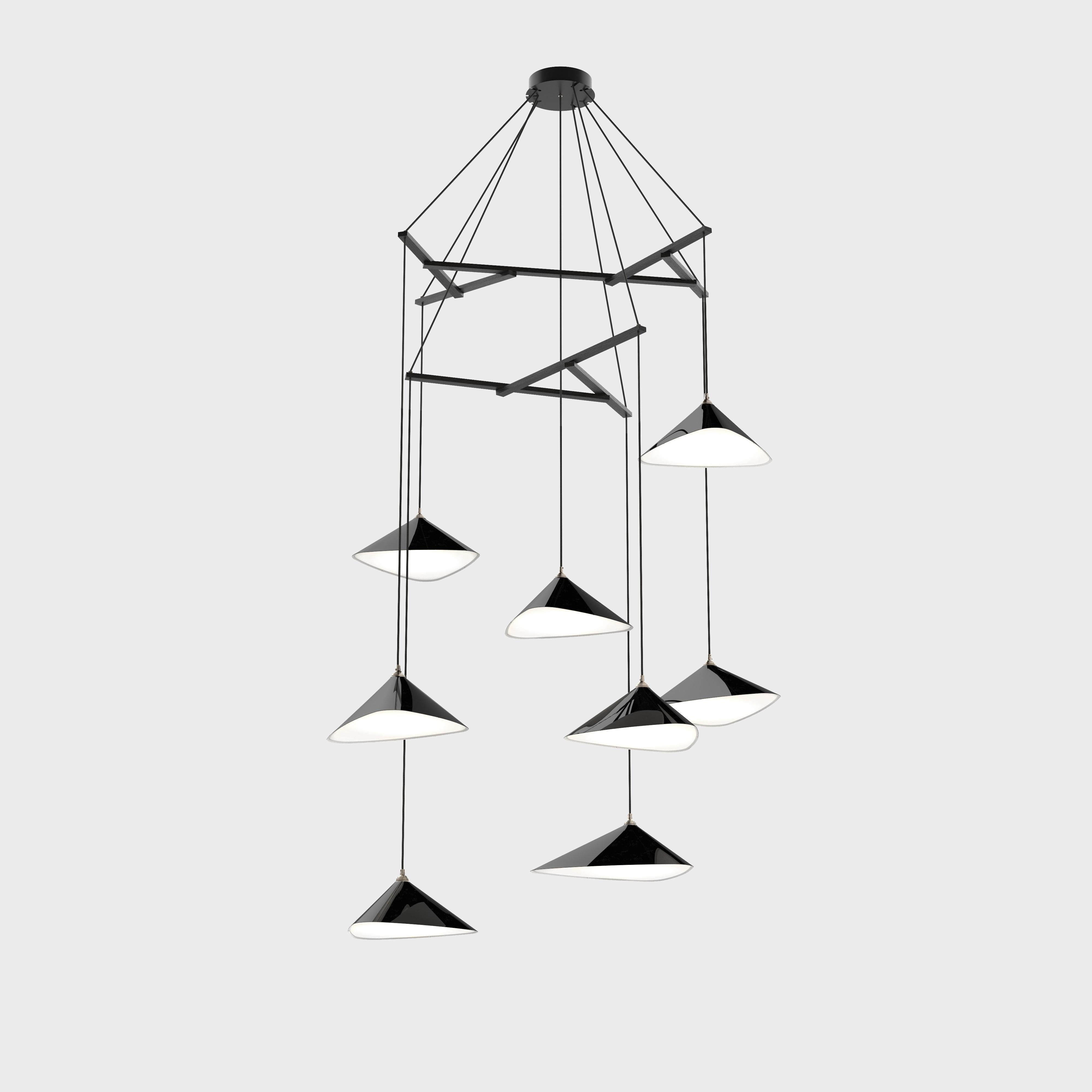 Lampadario 'Emily Vertikal 8' di Daniel Becker in nero lucido/quercia per Moss Objects in vendita 3
