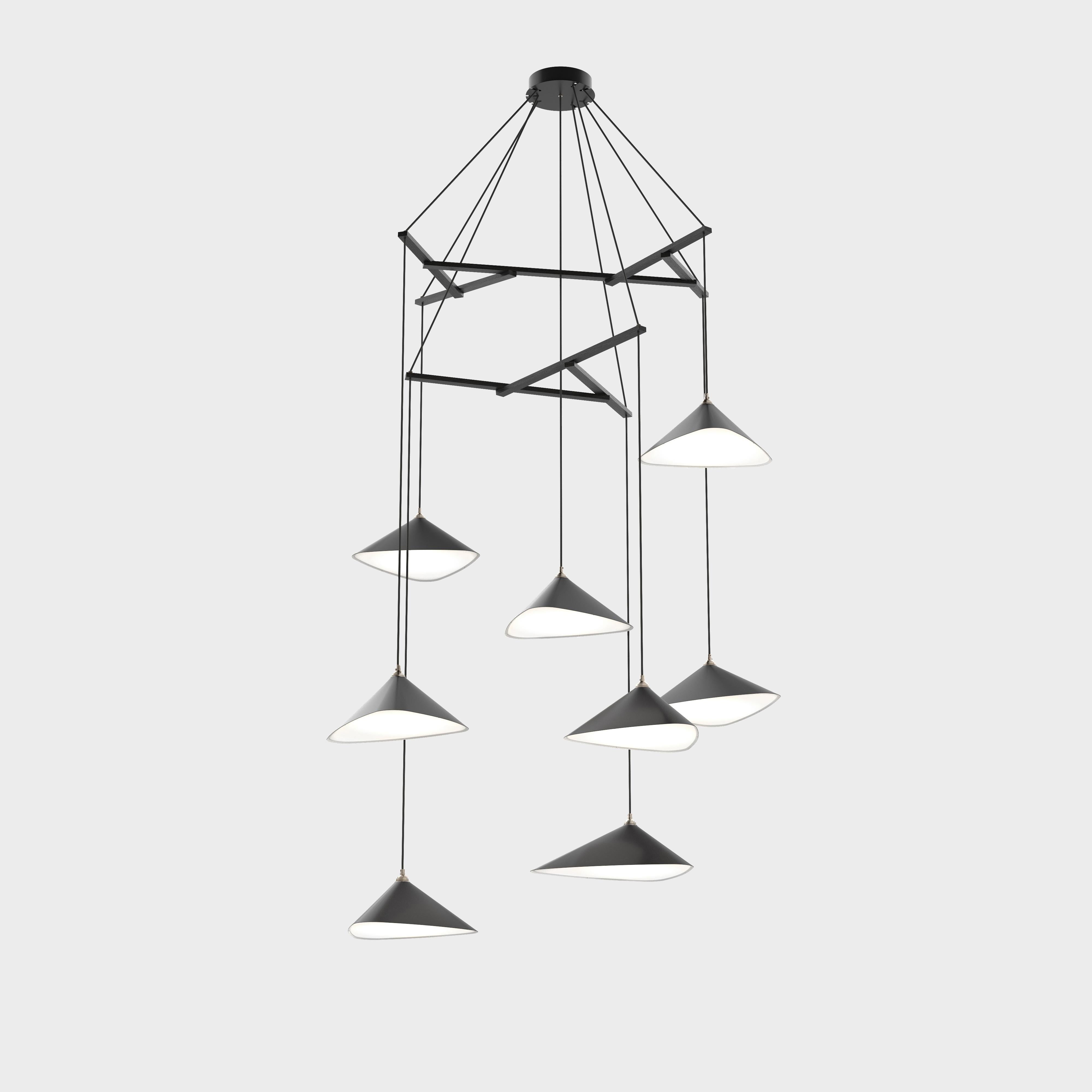 Daniel Becker 'Emily Vertikal 8' Chandelier in Matte White/Oak for Moss Objects For Sale 3