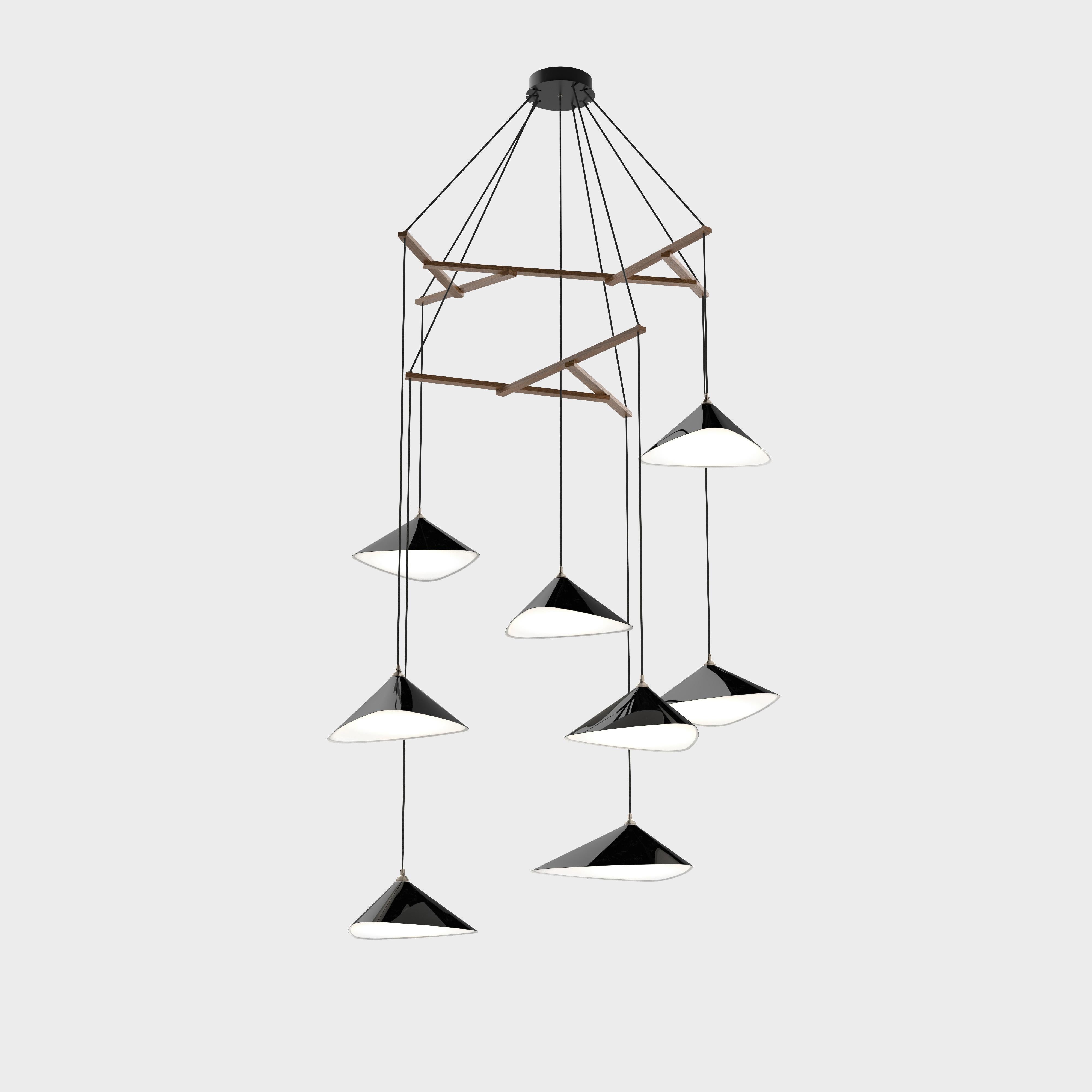 Lampadario 'Emily Vertikal 8' di Daniel Becker in bianco opaco/quercia per Moss Objects in vendita 2