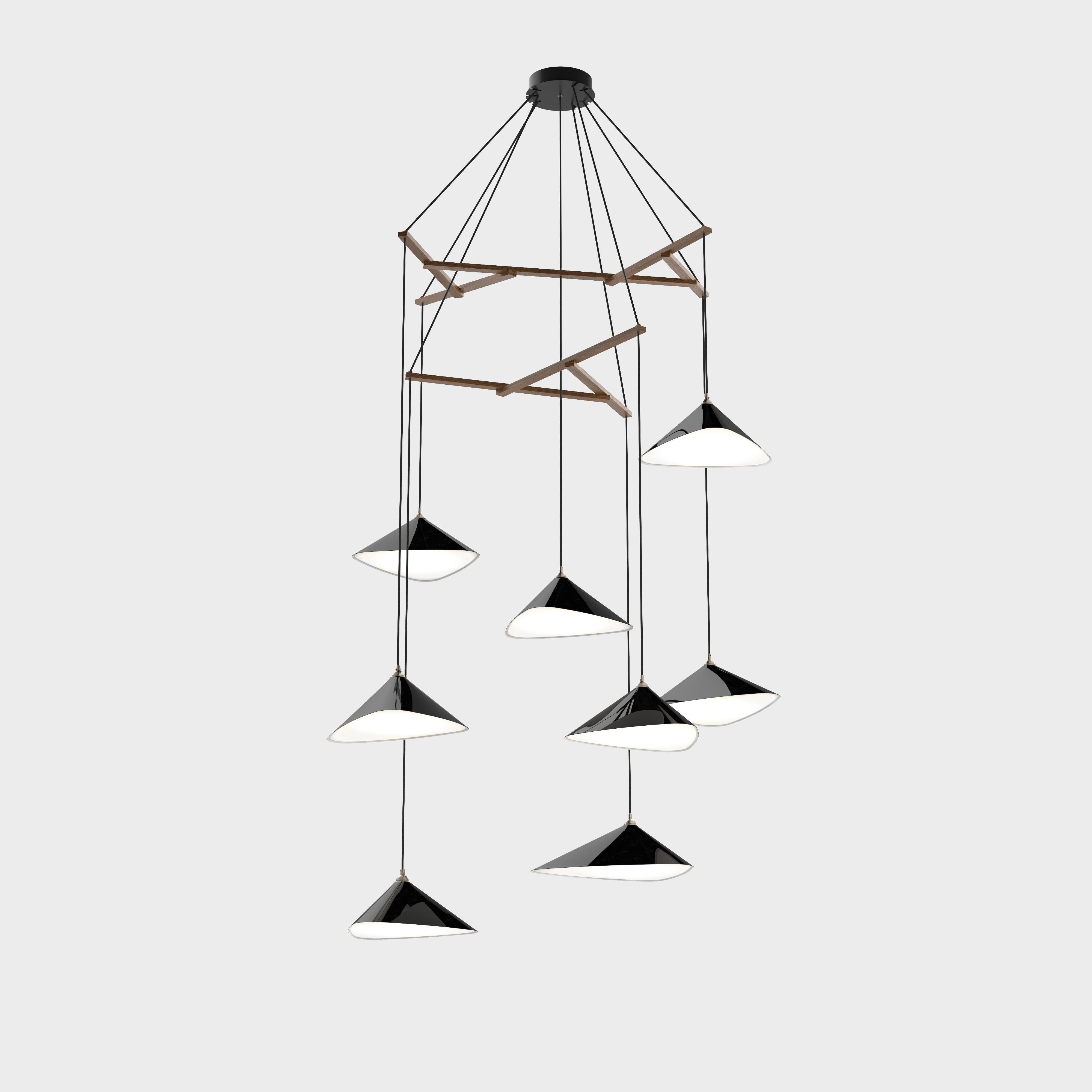 Daniel Becker 'Emily Vertikal 8' Chandelier in Matte White/Oak for Moss Objects For Sale 2