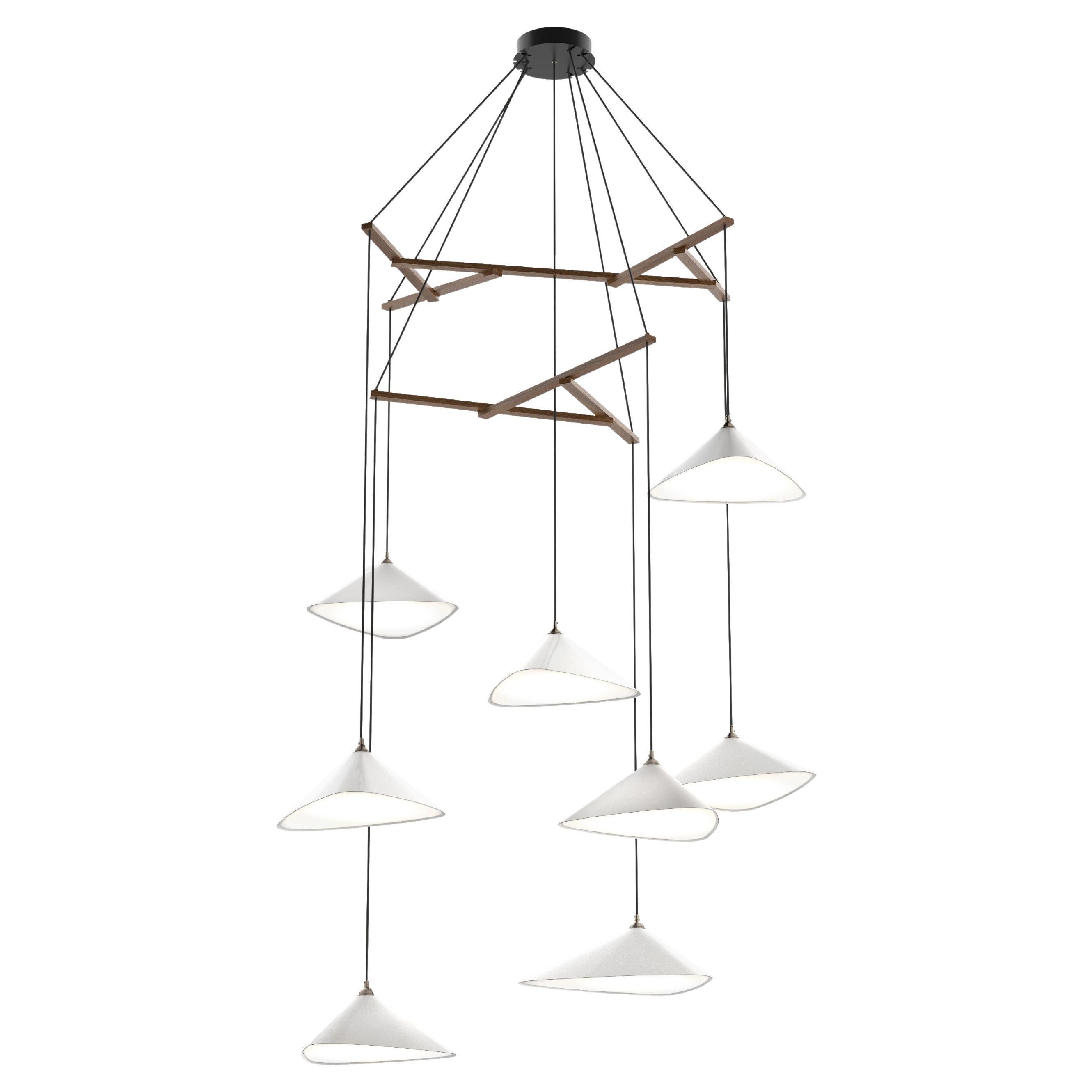 Daniel Becker 'Emily Vertikal 8' Chandelier in Matte White with Oak Frame