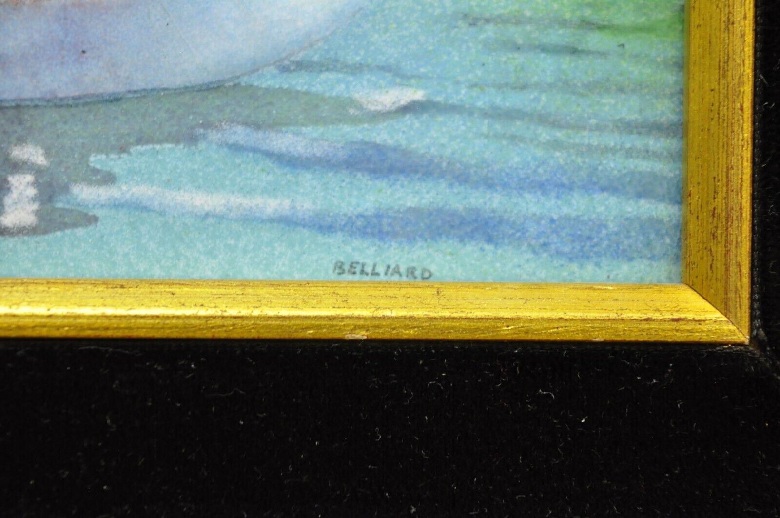 Daniel Belliard Enamel on Copper Small Framed Painting Fisherman in Boat on Lake For Sale 1