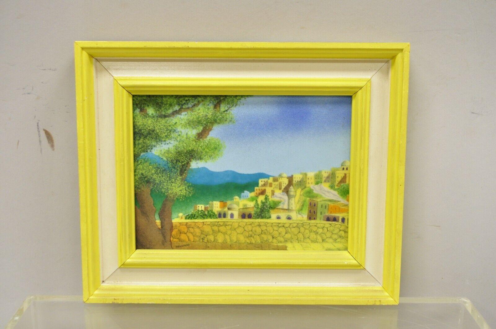 Petite peinture encadrée jaune de la campagne en émail sur cuivre Daniel Belliard en vente 4