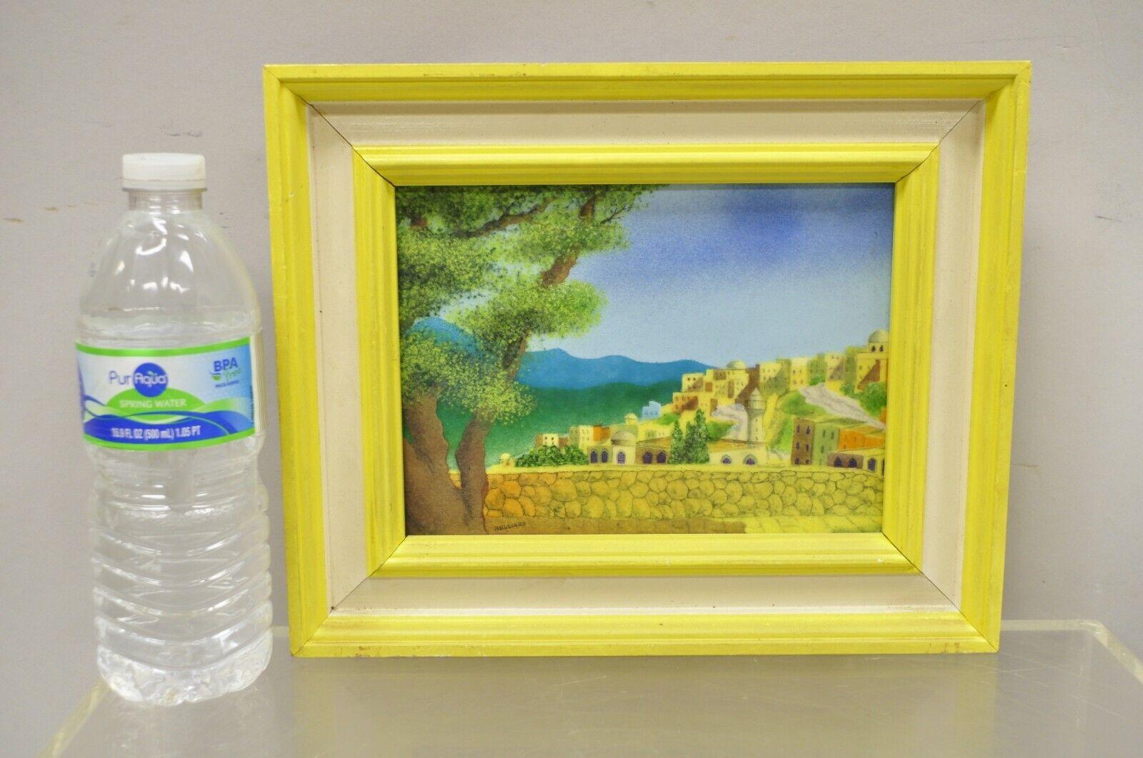 Daniel Belliard Émail sur cuivre Petit tableau encadré Campagne jaune. L'article présente une peinture en émail sur cuivre, un cadre en bois, une signature de l'artiste dans le coin inférieur gauche, un sujet et des couleurs magnifiques. Vers la fin