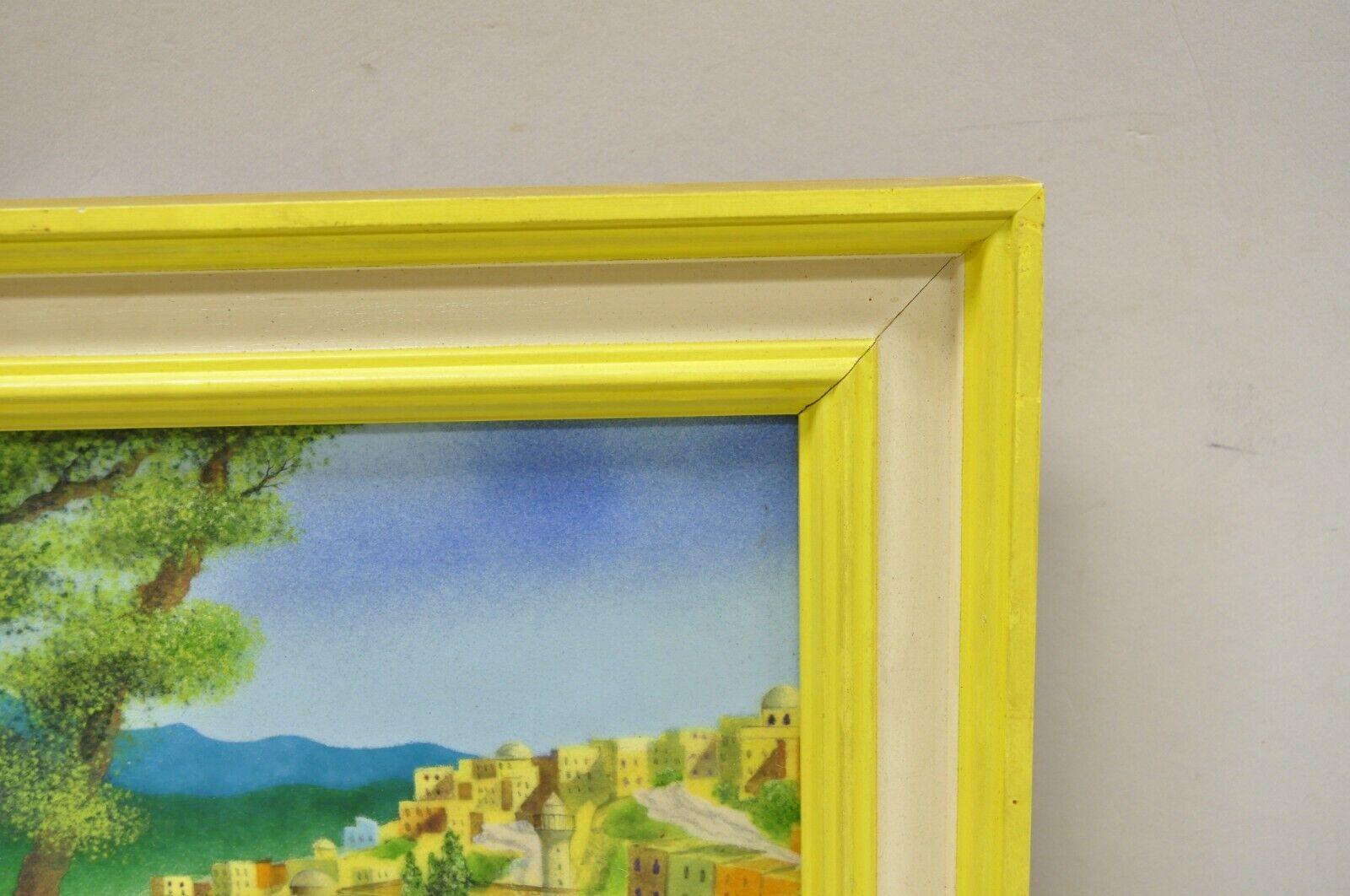 Modern Daniel Belliard Enamel on Copper Small Framed Painting Yellow Countryside For Sale