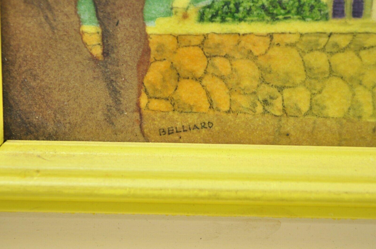 20ième siècle Petite peinture encadrée jaune de la campagne en émail sur cuivre Daniel Belliard en vente