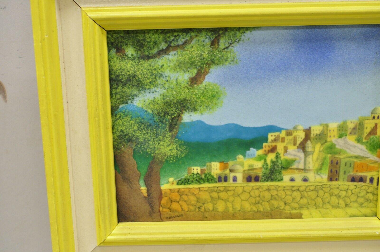 Petite peinture encadrée jaune de la campagne en émail sur cuivre Daniel Belliard en vente 3