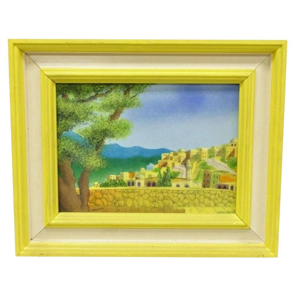 Daniel Belliard Enamel on Copper Small Framed Painting Yellow Countryside