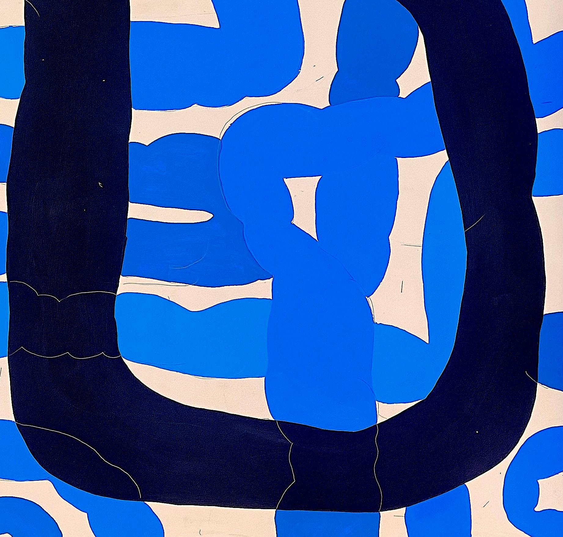 Black and blue knots on a white landscape - Contemporary Painting by Daniel Berman