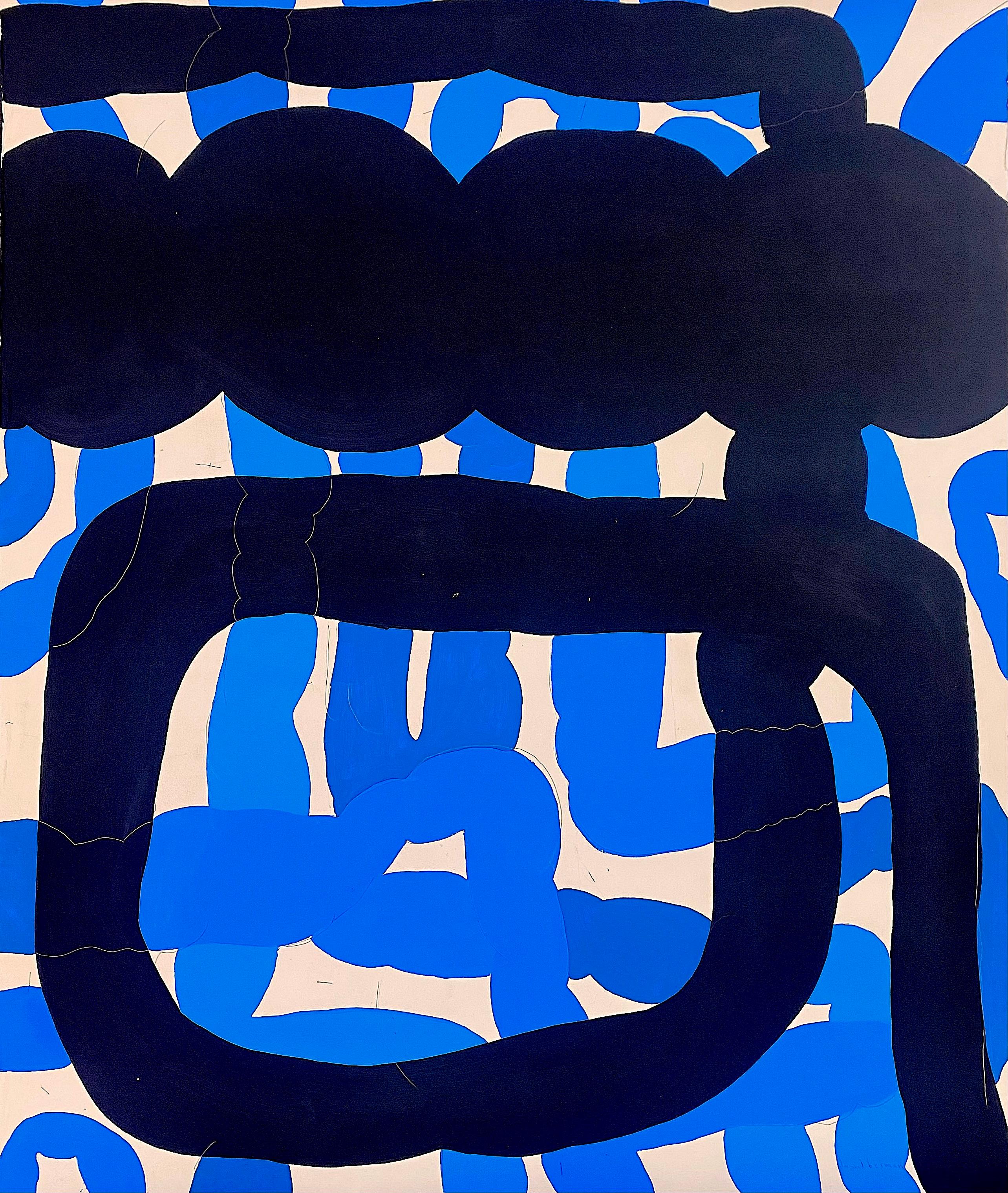 Daniel Berman Abstract Painting - Black and blue knots on a white landscape