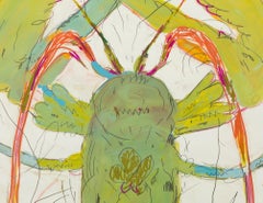 "Langosta", big scale format, lobster, green, nature, figurative painting