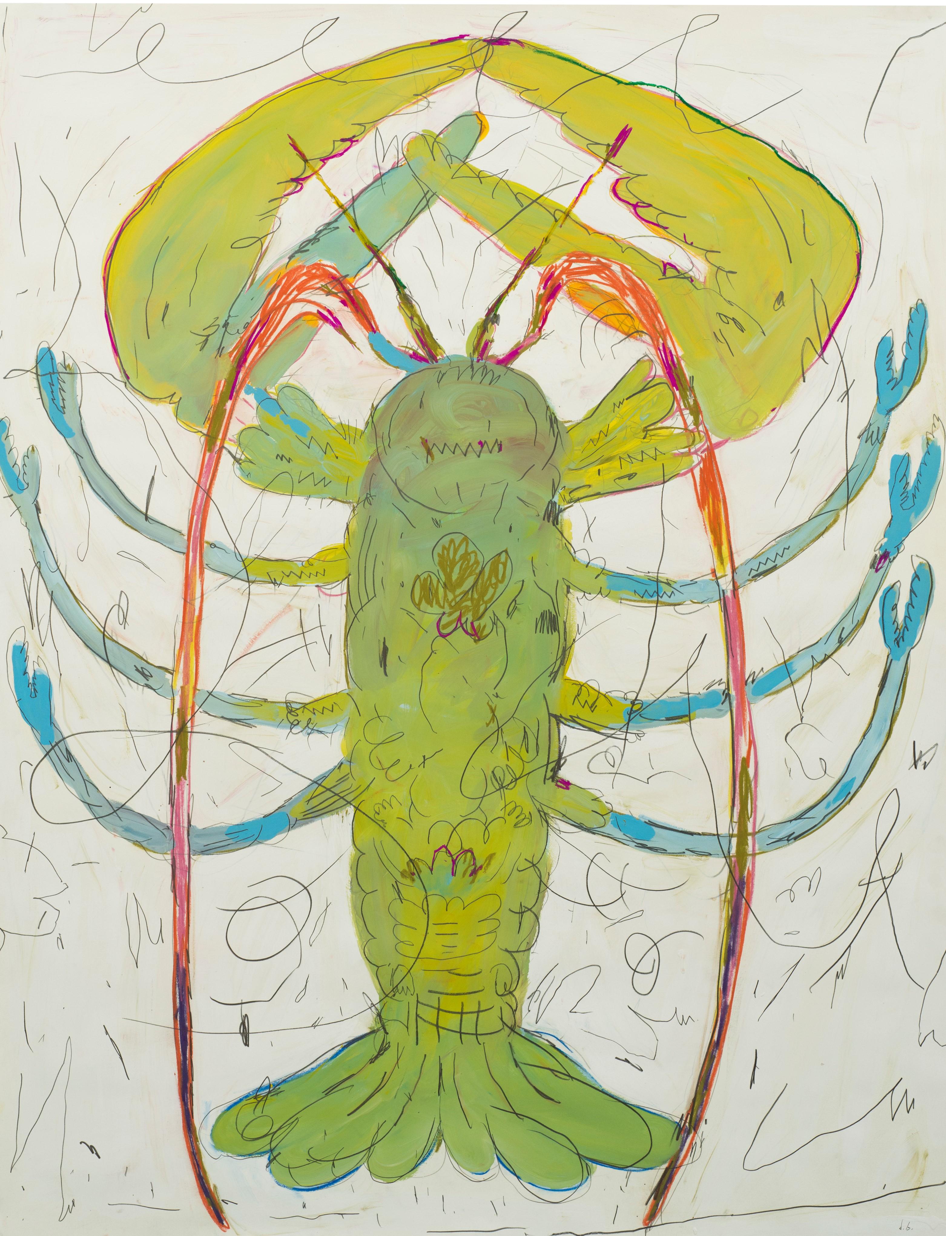 Daniel Berman Figurative Painting - "Langosta", big scale format, lobster, green, nature, figurative painting